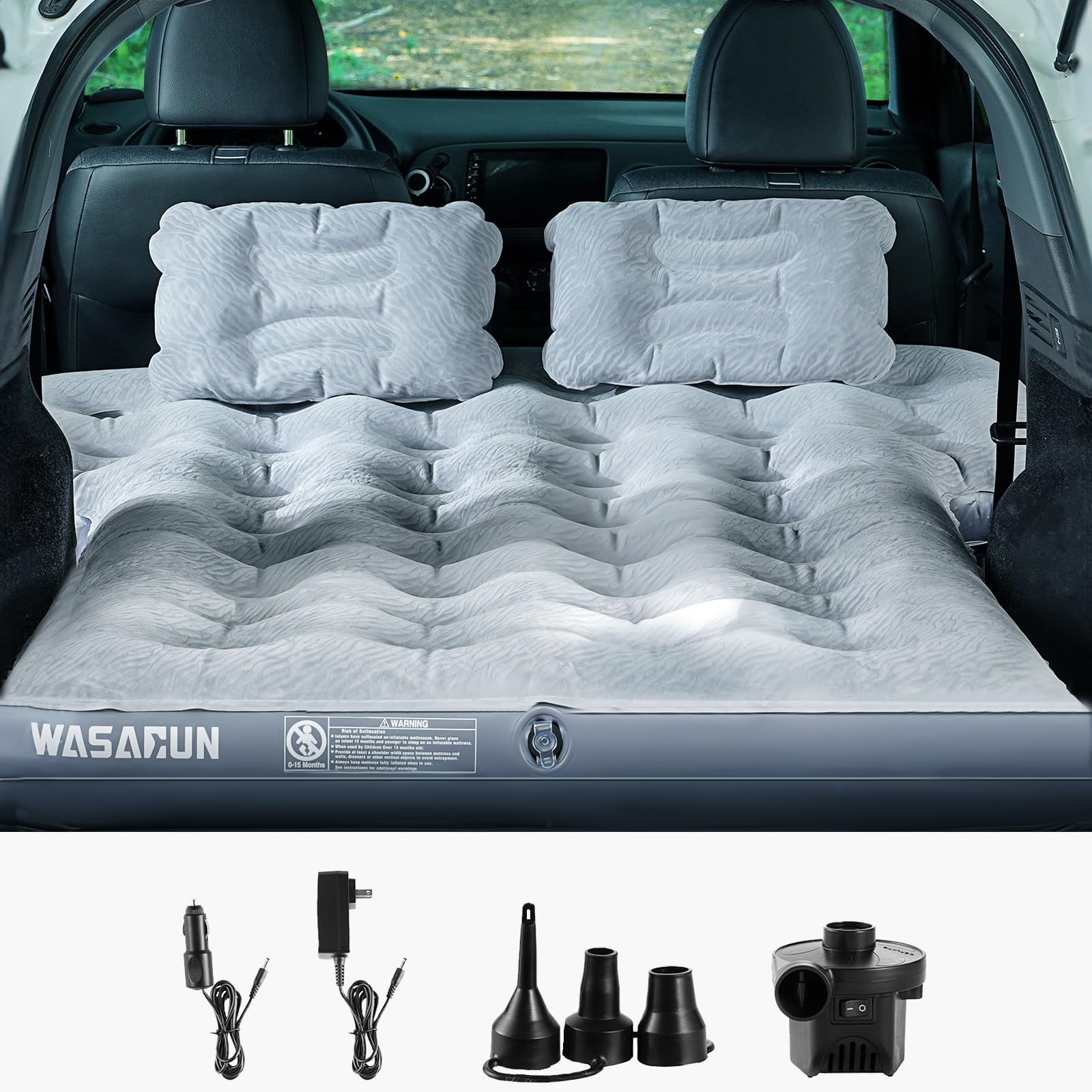 SUV Air Mattress with Electric Air Pump, Inflatable Thickened Car Air Bed with 2 Pillows, Portable Sleeping Pad Mattress for Car Camping Home Travel, Grey