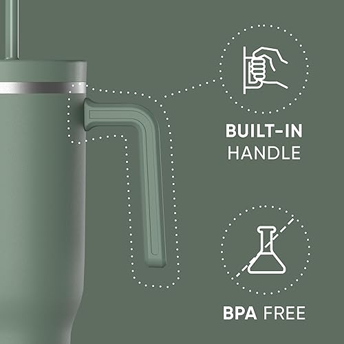 Miniatura 49 de Hydrapeak Voyager - Vaso de acero inoxidable de 40 onzas con asa, botella de agua aislada con popote y tapa, taza de viaje reutilizable apta