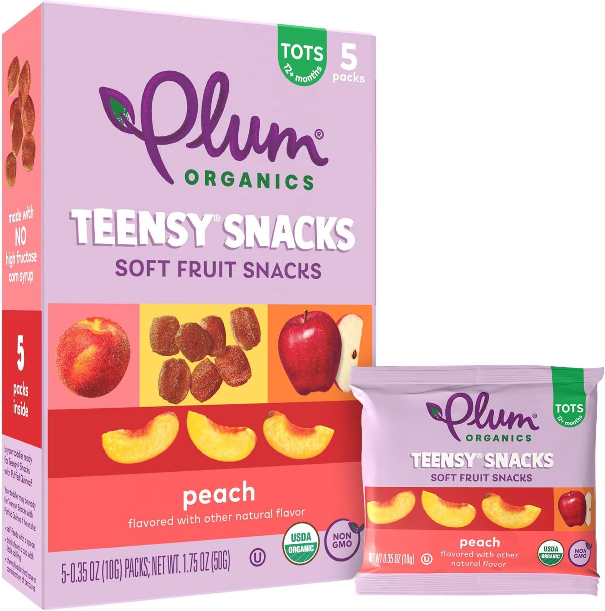 Plum Organics Teensy Snacks Soft Fruit Snacks - Peach - 0.35 oz Bags (Pack of 40) - Organic Toddler Food Fruit Snacks