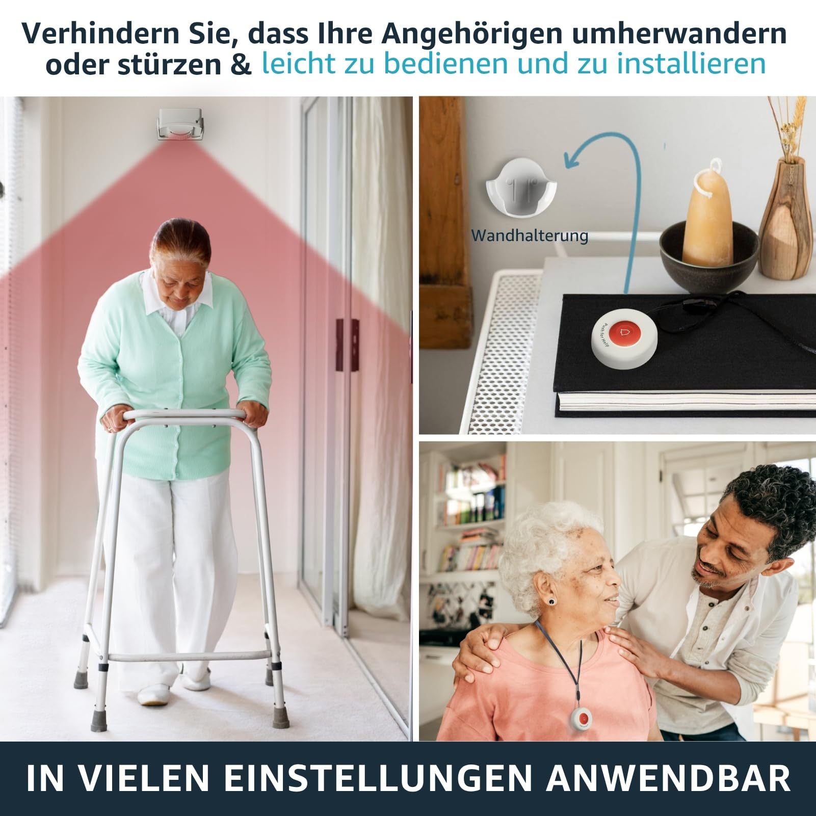 Pflege-Pager mit 2 Rufknöpfen & Bewegungssensor Senioren