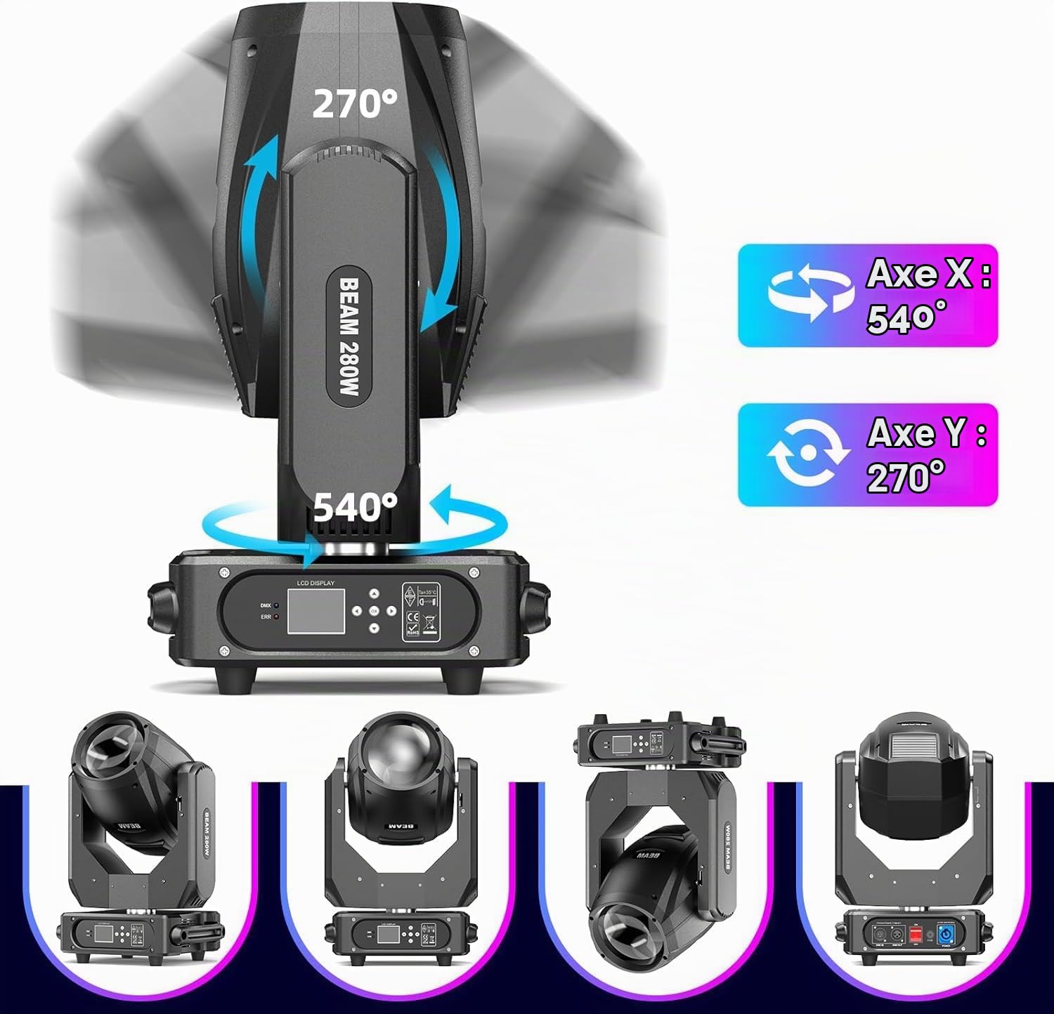 2 Pièces avec Flightcase 280W Lyre LED 10R Beam Lumières de scène 14 Couleurs 17 Gobos 16CH Projecteur 8+48 Prisme Tête mobile pour Disco Club Bar Soirées Lumineux