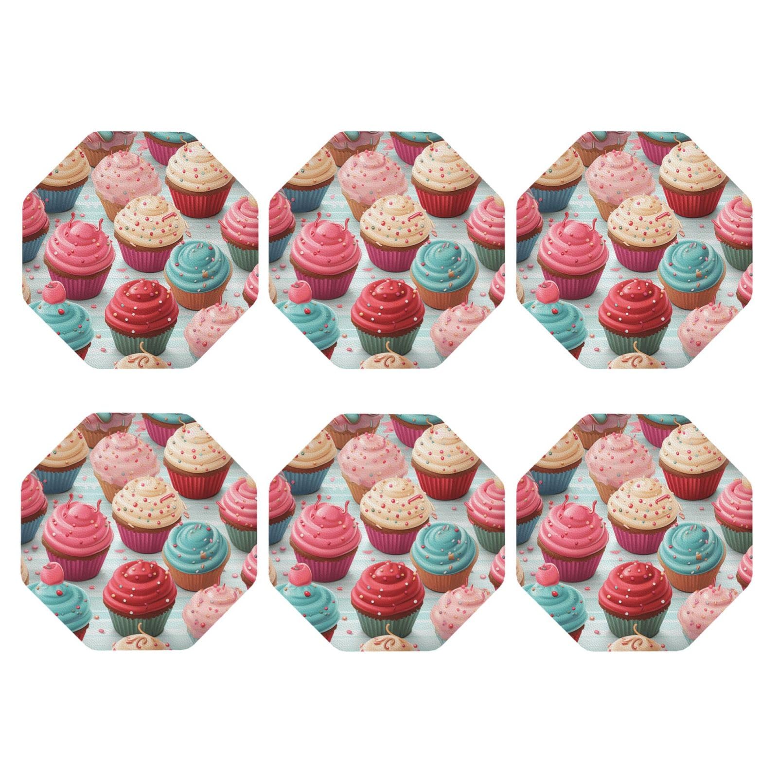 6pcs Leather Coasters for Drinks, Colorful Sweet Lollipop Cupcake Donut Drink Coasters for Tabletop Protection, 4" Cup Coasters for Coffee Table Decor, Non-Slip Drinking Cup Mat for Hot Or Cold Drink