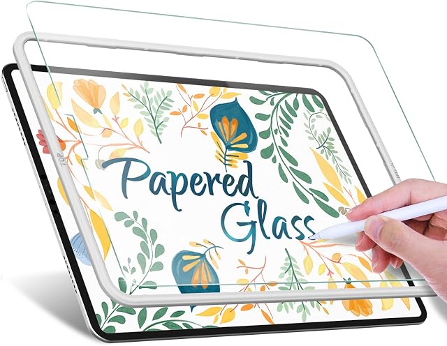 JETech Papered Glass Screen Protector for iPad Air 5/4 10.9-Inch and iPad Pro 11-Inch All Models with Easy Installation Frame, Tempered Glass with Paper-Matte Finish Anti-Glare, 1-Pack