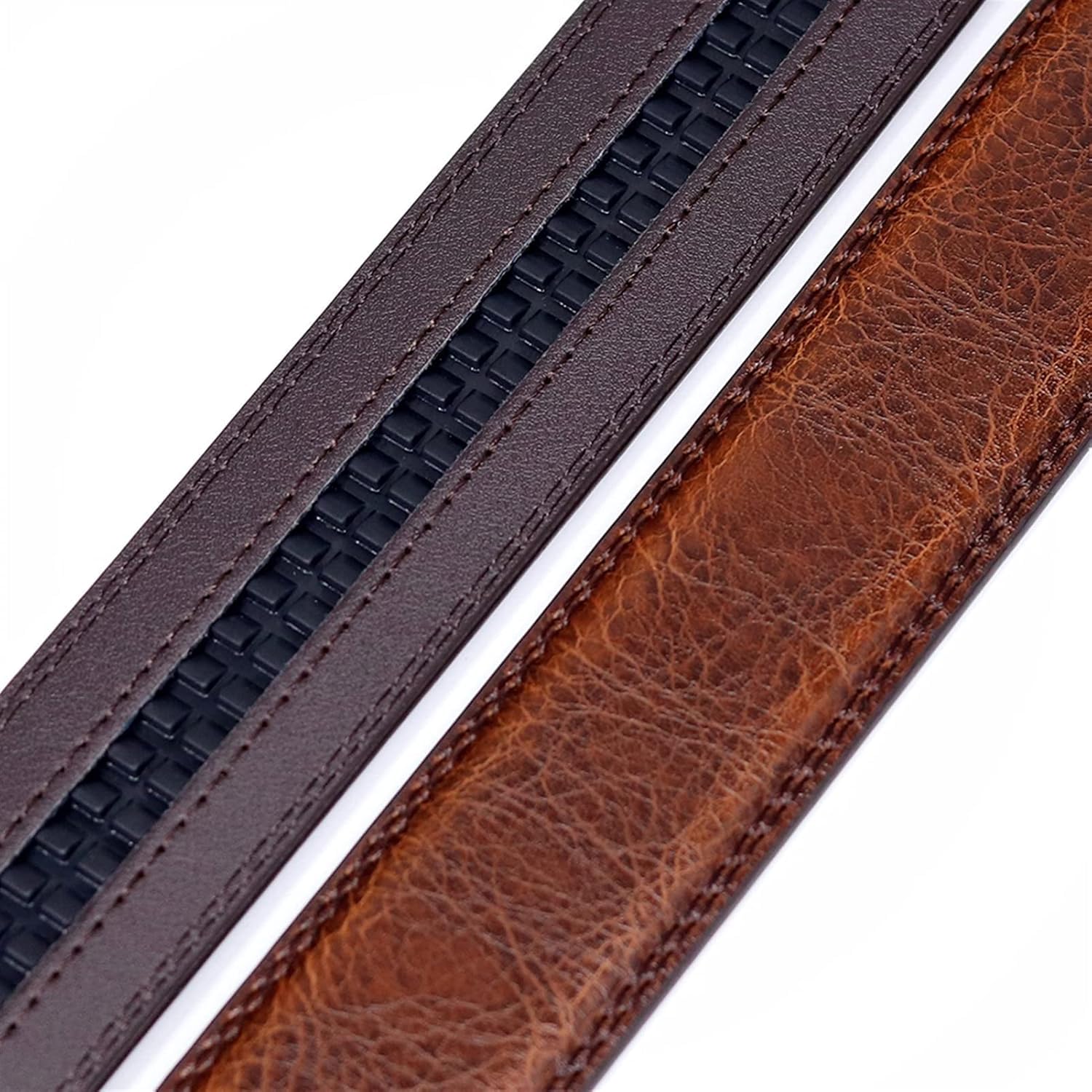 Herren Gürtel, Business Ratsche Gürtel Herren Leder Gürtel Designer Luxus Legierung Automatische Schnalle Braunes Armband, Gold, 125