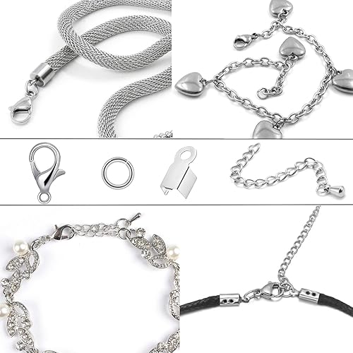 Miniatura 2 de Juego de 580 piezas de accesorios para fabricación de joyas, incluye 250 conectores de anillo de salto abiertos, 250 tapas de extremo de cable