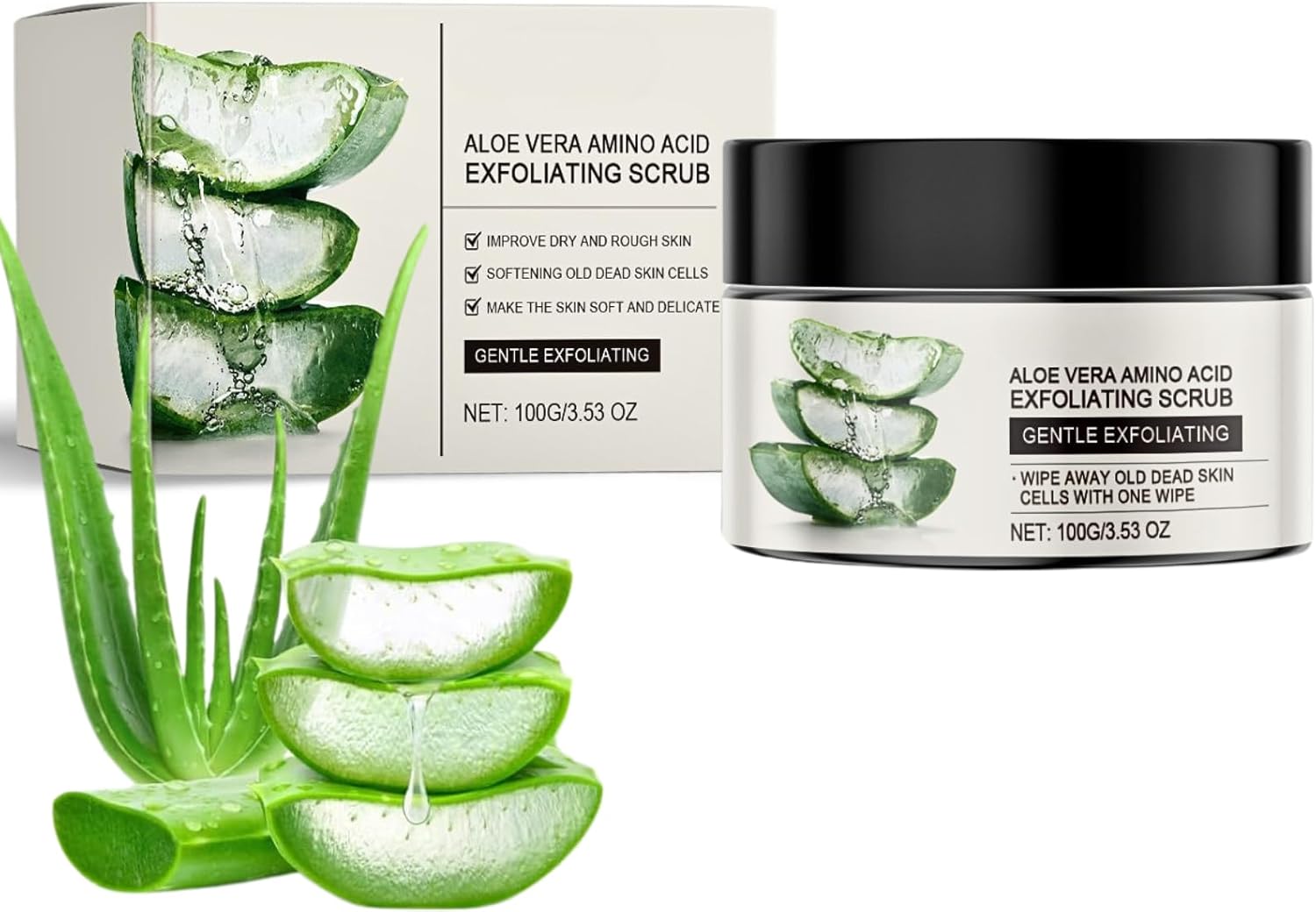 Aloe Vera Face Scrub Exfoliator with Amino Acid, Aloe Vera Exfoliating Scrub for Face & Body, Hydrating Facial Scrub to Improve Dry Skin, Body Exfoliator to Soften Dead Cells & Refine Skin Texture