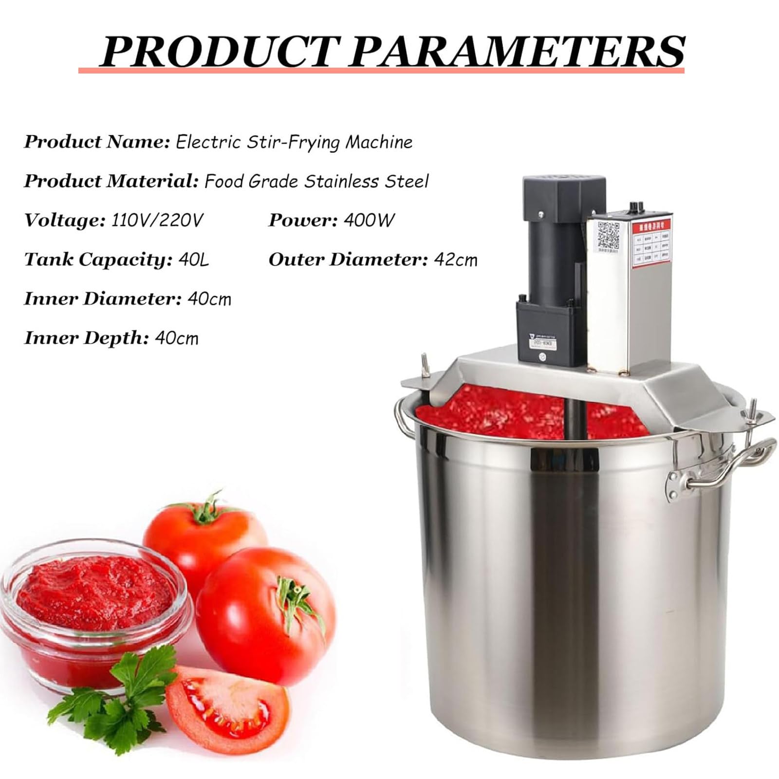 Mezclador de alimentos automático comercial, velocidad ajustable, para condimentos, sopa, salsa, máquina de freír, mezclador eléctrico de acero inoxidable