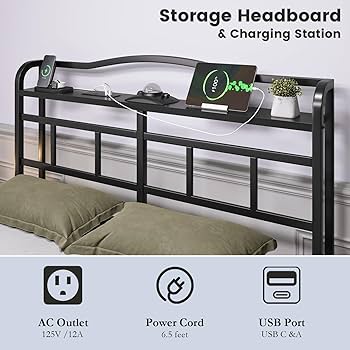 Amazon.com: HAVONIZD Full Bed Frame - Storage Headboard with
