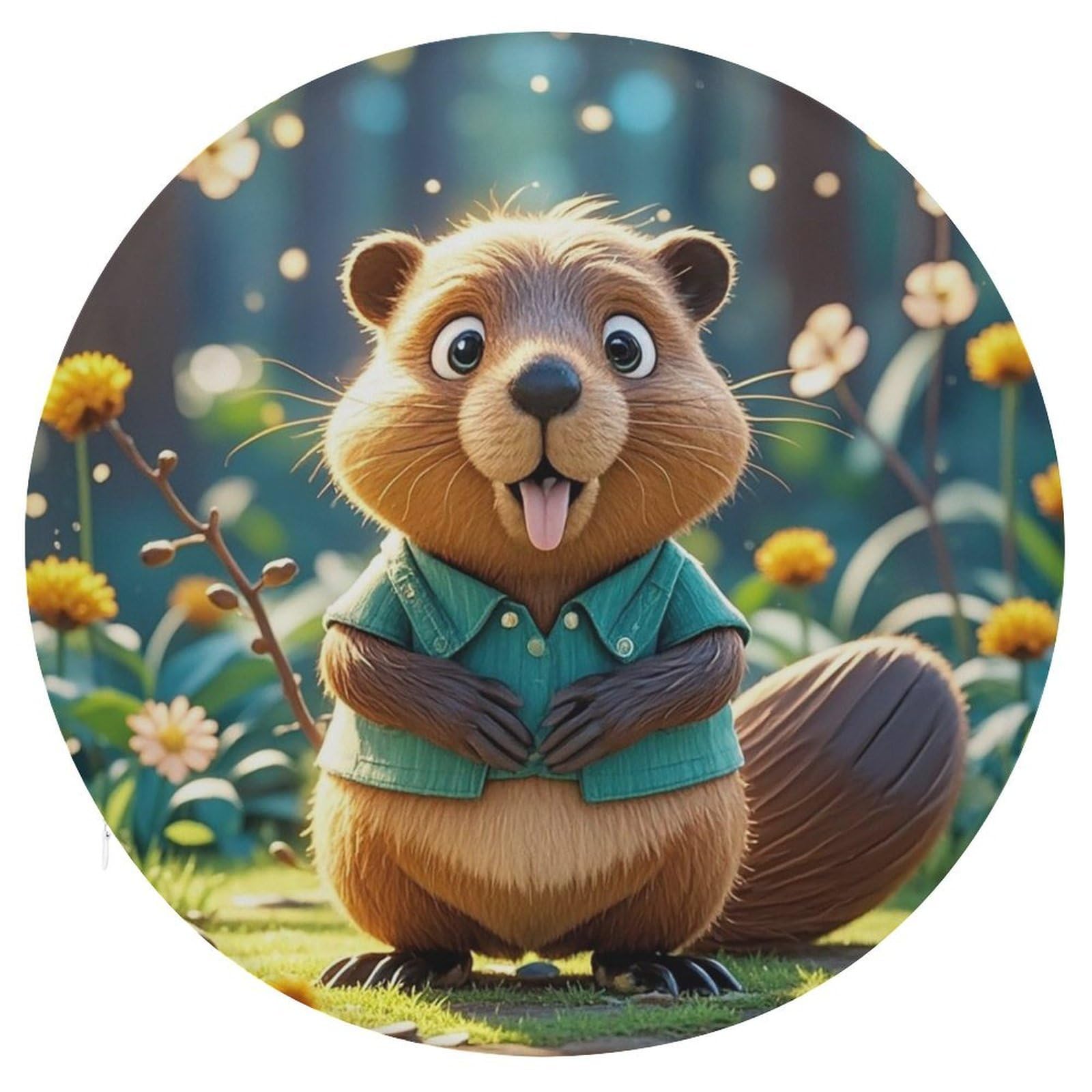 LZQPOEAS Cartoon Animated Beaver Swivel Seat Cushion with Supportive Memory Foam Comfort Round Bar Stool Cushion 15.3" Diameter Rotating Seat Cushions Fashion Chair Pad for Car Office Home