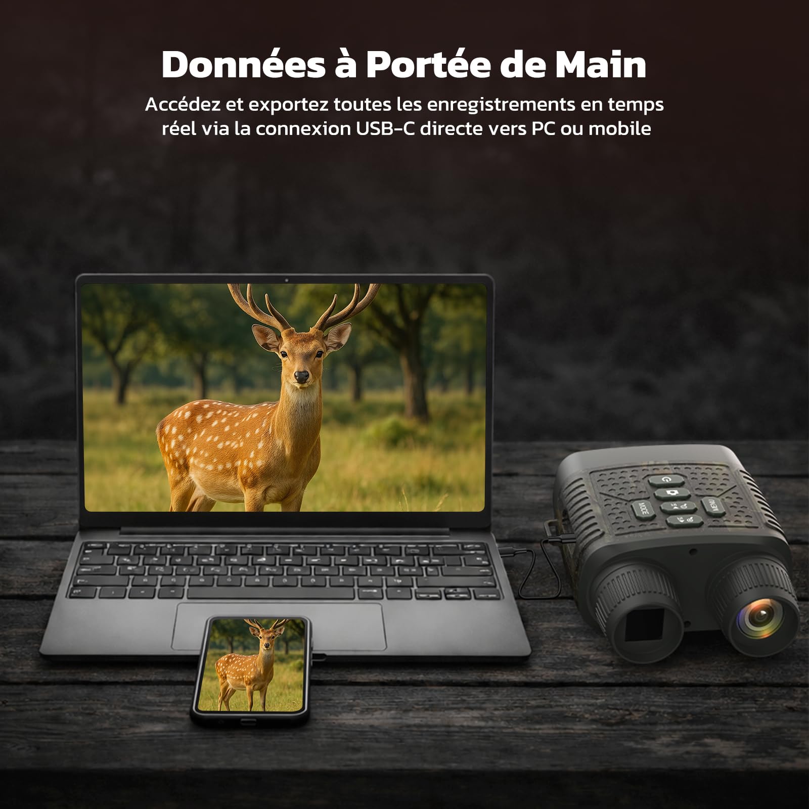Jumelles Vision Nocturne 4K 48MP avec Zoom 10x, Batterie 5000mAh Rechargeable, Portée 400m, pour Chasse, Observation Animale, Camping et Sécurité