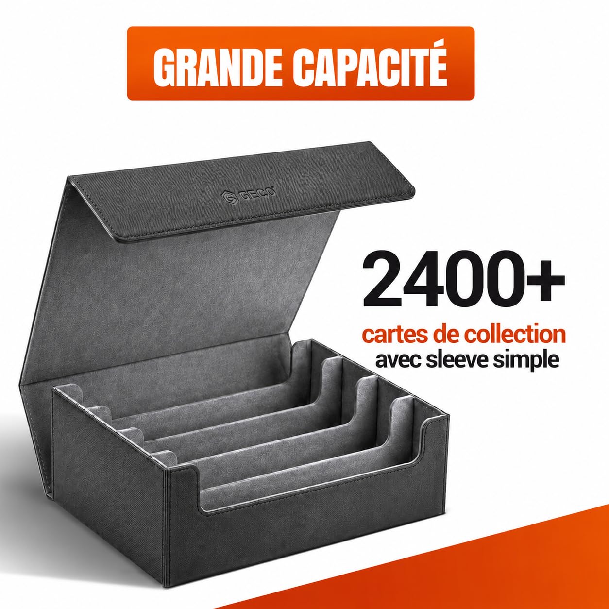 GECO® Boîte de rangement pour plus de 2400 cartes à collectionner – Noire | Deck box magnétique avec 12 séparateurs et 4 cales-cartes – Boîte premium pour cartes et accessoires