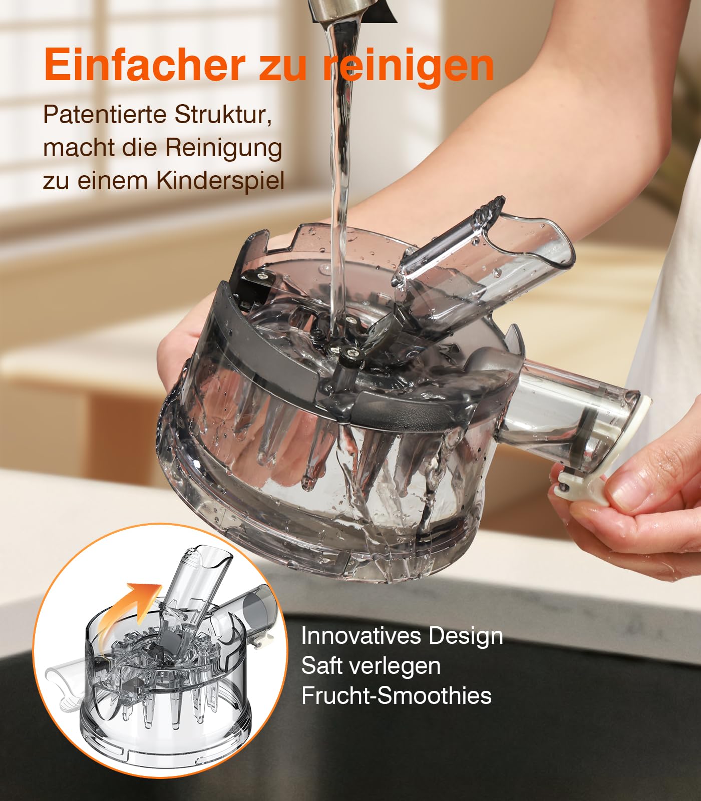 Zasmira Slow Juicer 120MM-Einfüllschacht 99,6% Saftreinheit 1,5L REV-Modus