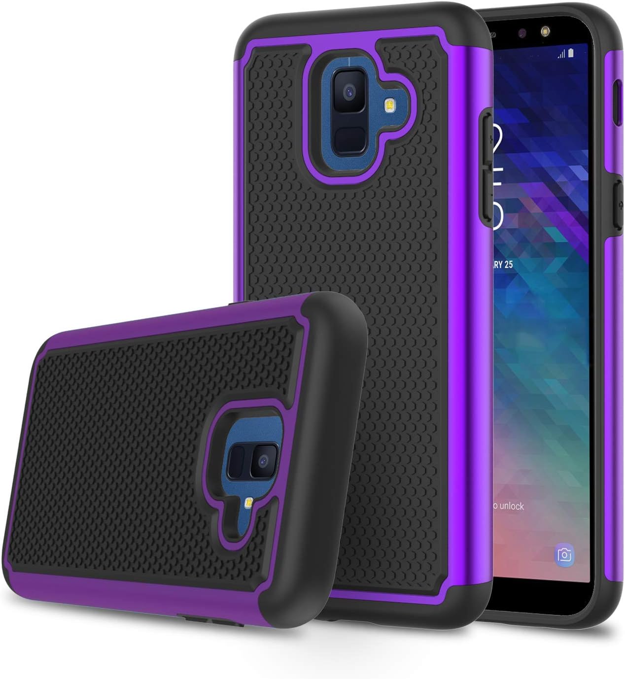 Elegant Choise Compatible with Galaxy A6 Case, Samsung A6 Case, Hybrid Dual Layer Shock Absorbing Anti-Scratch Rugged Bumper Armor Defender Protective Case Cover-Purple