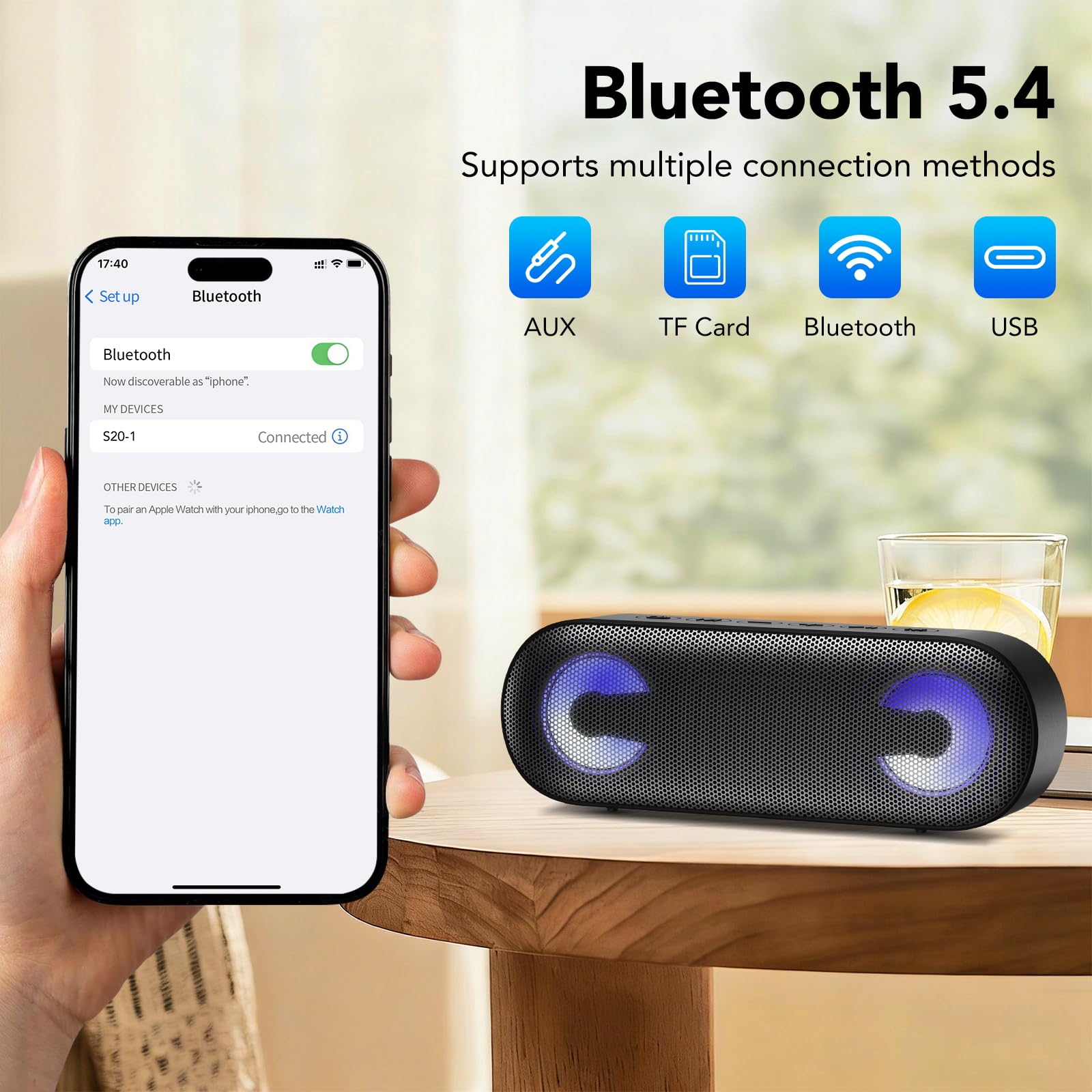 IKT Cassa Bluetooth Potente Portatile con Luci, Speaker Bluetooth 5.4, 30W Basso Potenziato, IPX7 Impermeabile, 7 Luci RGB, 30 Ore Autonomia, Altoparlante Bluetooth per Party, TWS AUX TF-Card