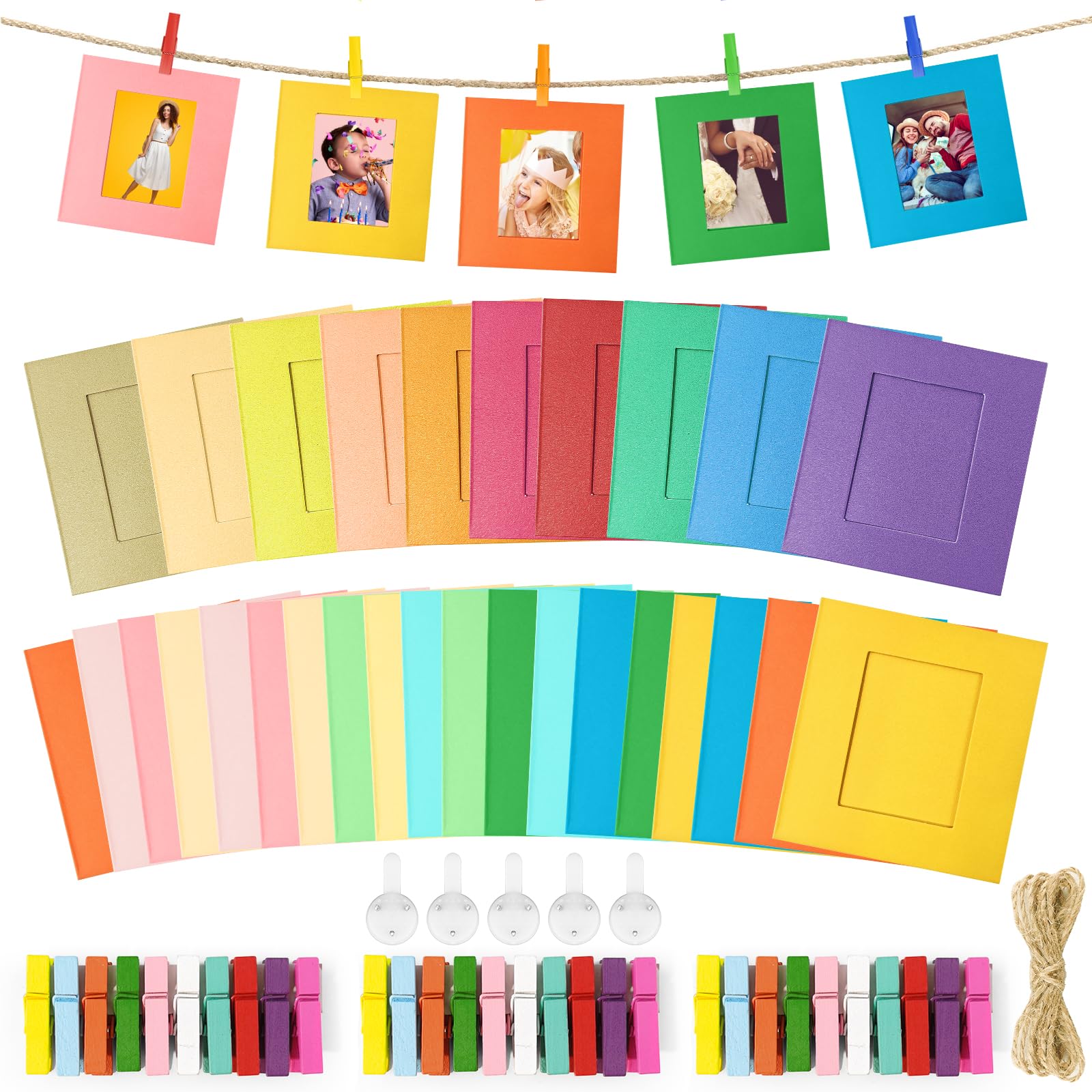 30 Cornici Per Foto In Carta Kraft Con Clip Legno - Set Decorazione Murale DIY - Foto 5