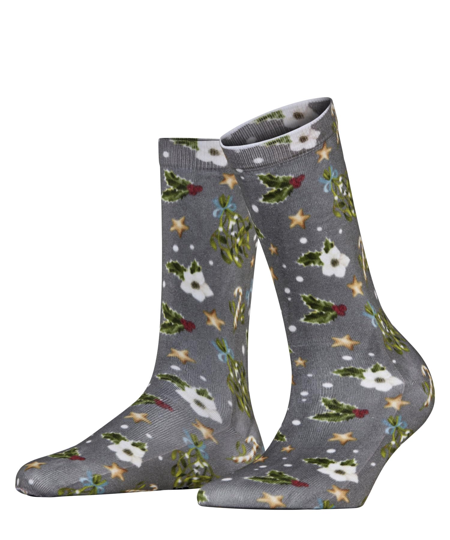 Burlington Women's Fancy Christmas W So Cotton Patterned Socks 1 Pair, Grey Light Melange 3390, 3.5-7