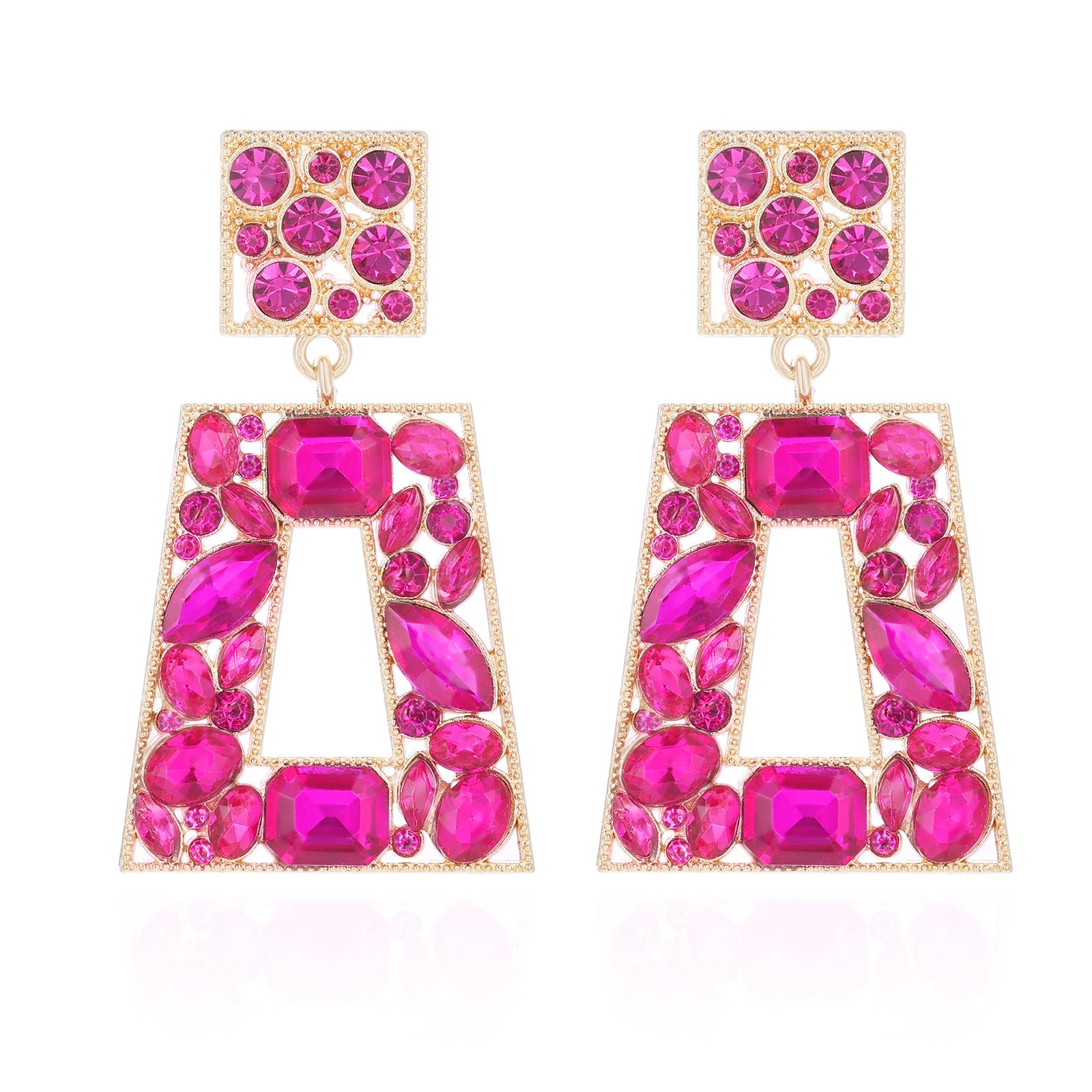 Canboer Elegant Rhinestone Rectangle Dangle Earrings Trendy Geometric Drop Statement Earrings Hypoallergenic for Women