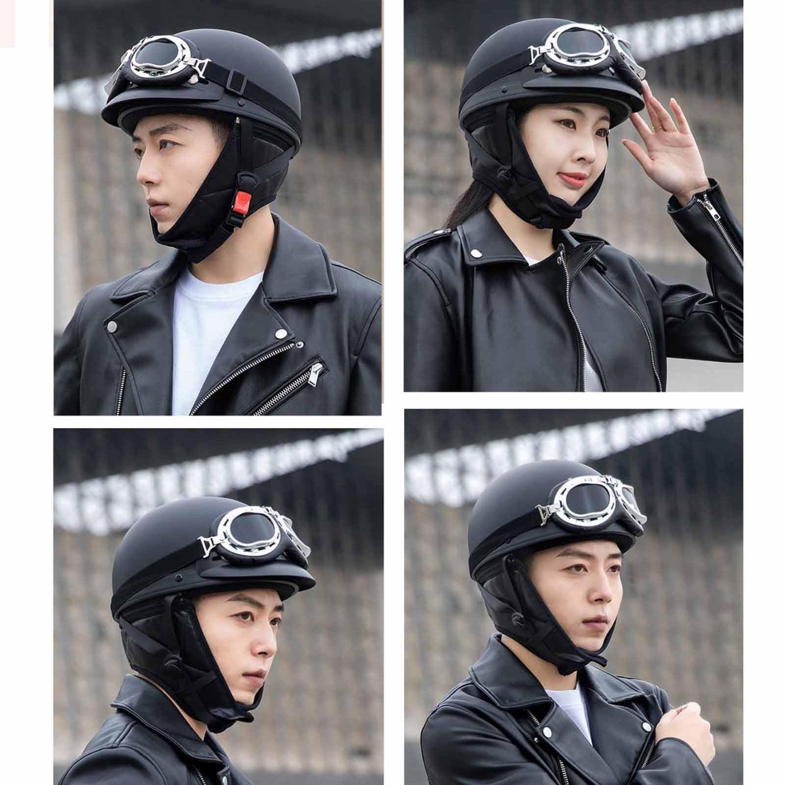 Vintage Casques Moto Bols Demi-Casque de Mobylette Casque Face Ouverte ECE Homologué Casque Jet avec Lunettes pour Cruiser Scoote Casque de Sécurité