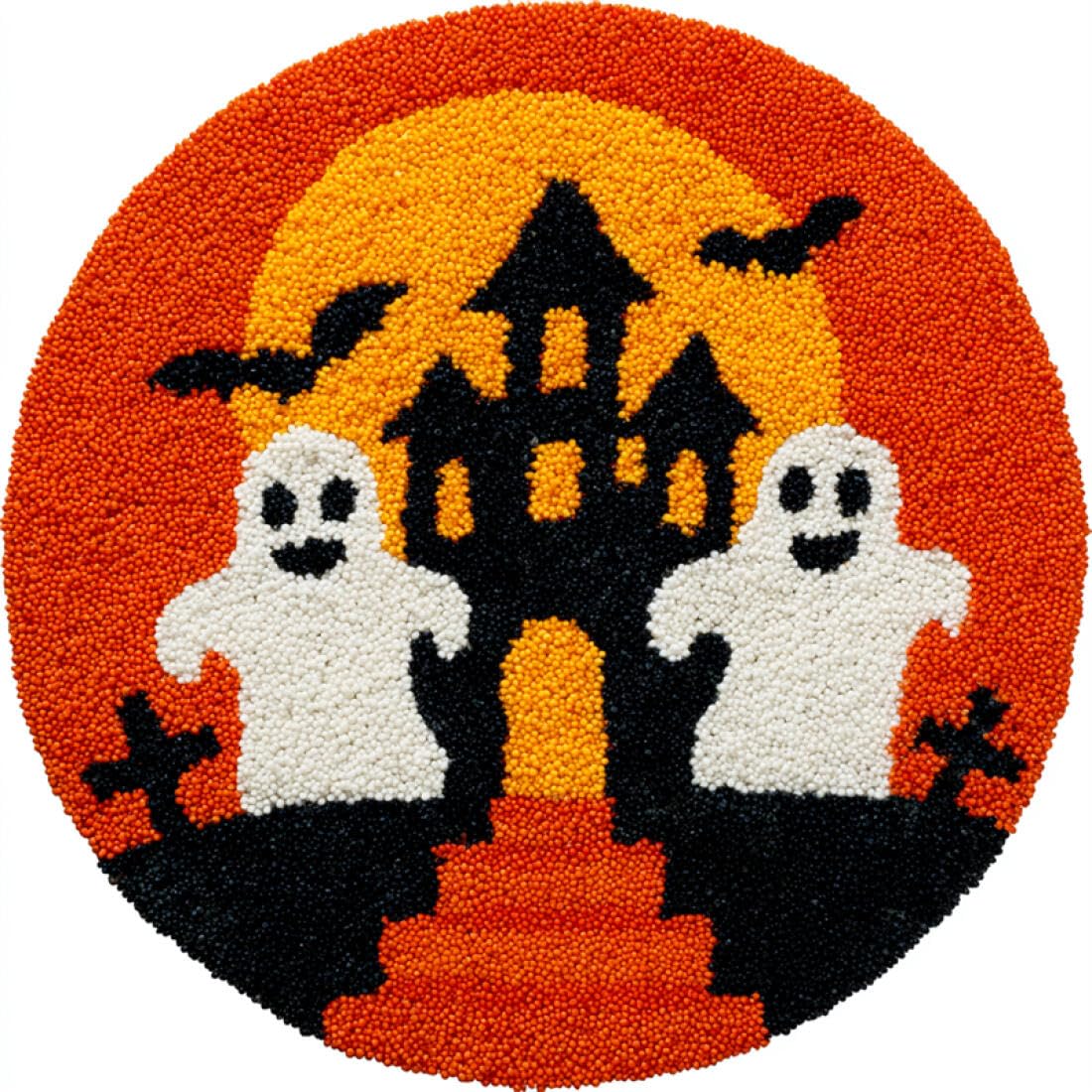 Rqwybcaxn DIY Latch Hook Rug Making Kits for the Elderly Animal Embroidery Set Ghosts and Castles 100x100cm Round Tapestry with Crochet Hook Hallway Craft Gift