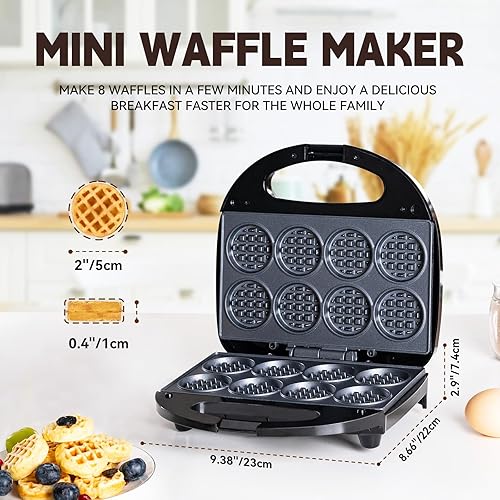 Miniatura 2 de Mini waflera, máquina antiadherente pequeña para hacer gofres con calentamiento rápido, hace 8 waffles, waflera para niños, solo tienes que añadir