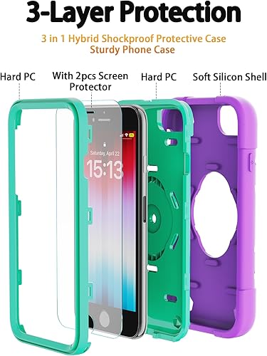 Miniatura 3 de KCJ Funda para iPhone SE 20222020, iPhone 8766S, con 2×Protectores de PantallaSoporte de Anillo Silicona Suave+PC Duro Protección Completa del