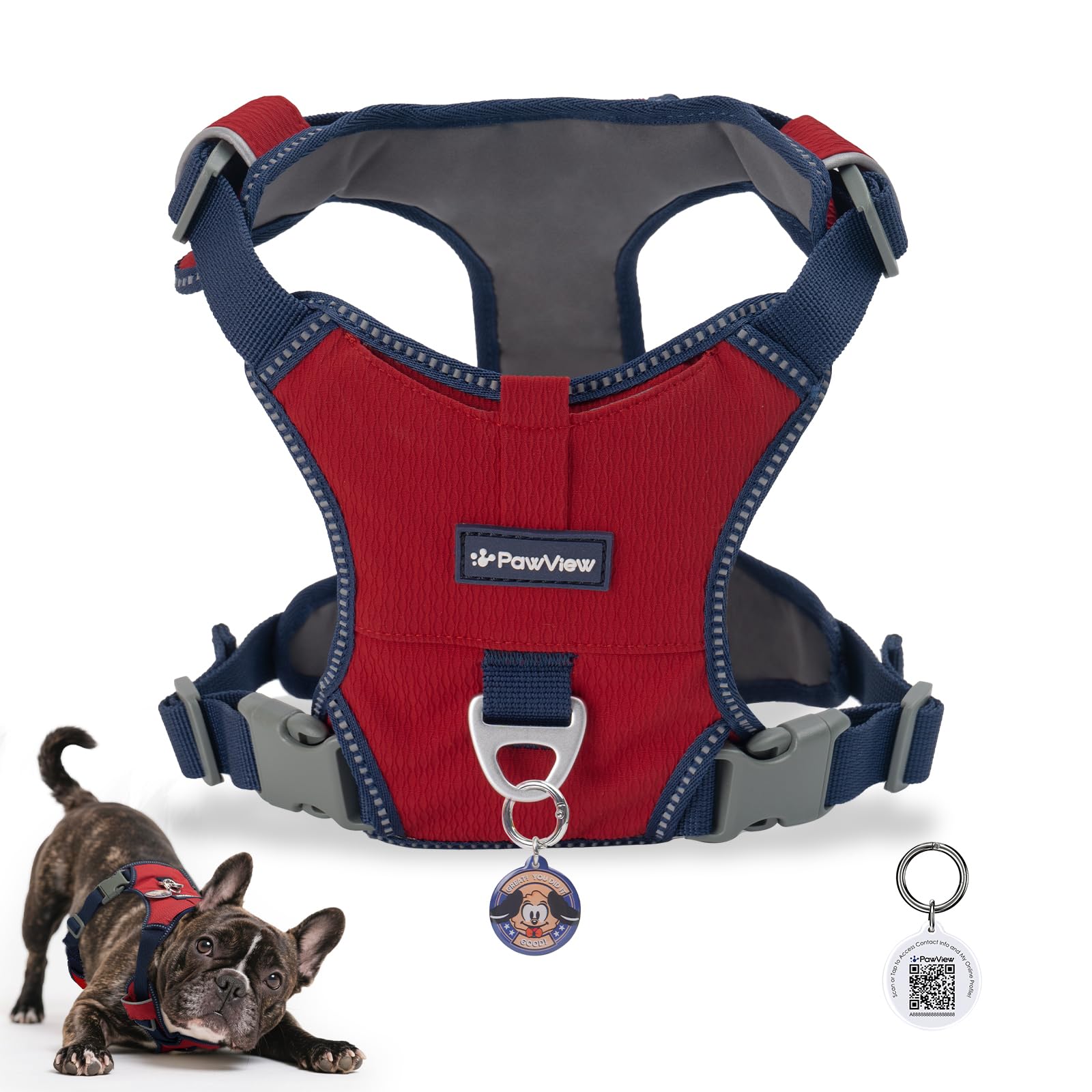 Fully Adjustable Lightweight Dog Harnesses with Aluminium Lead Attachment Portal & ID Bag,Reflective for Visibility,Perfect for Walking and Training For Small, Medium, Large Breeds,XS, Red