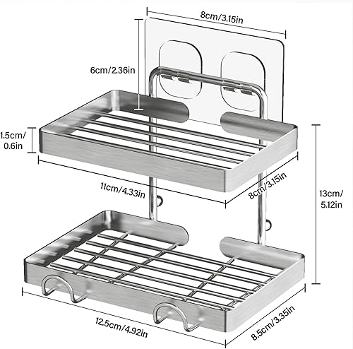 Miniatura 6 de Jabonera adhesiva para pared de ducha con protector de jabón, jabonera para pared de ducha, jabonera de acero inoxidable para barra de jabón con