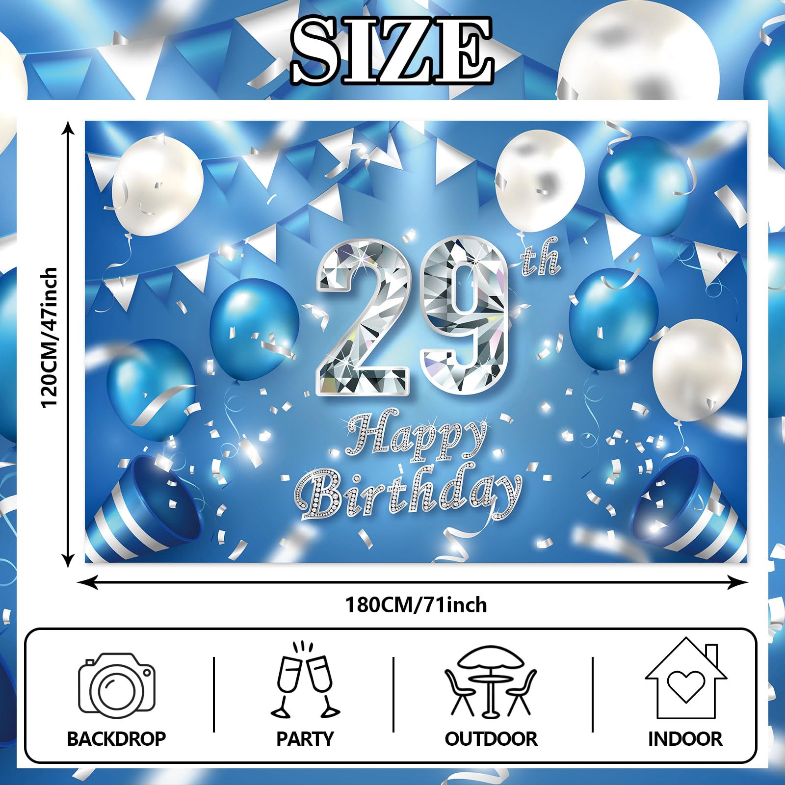 29th Birthday Banner - Black & Silver Dream Star Backdrop Sign For Party Decor - View #3