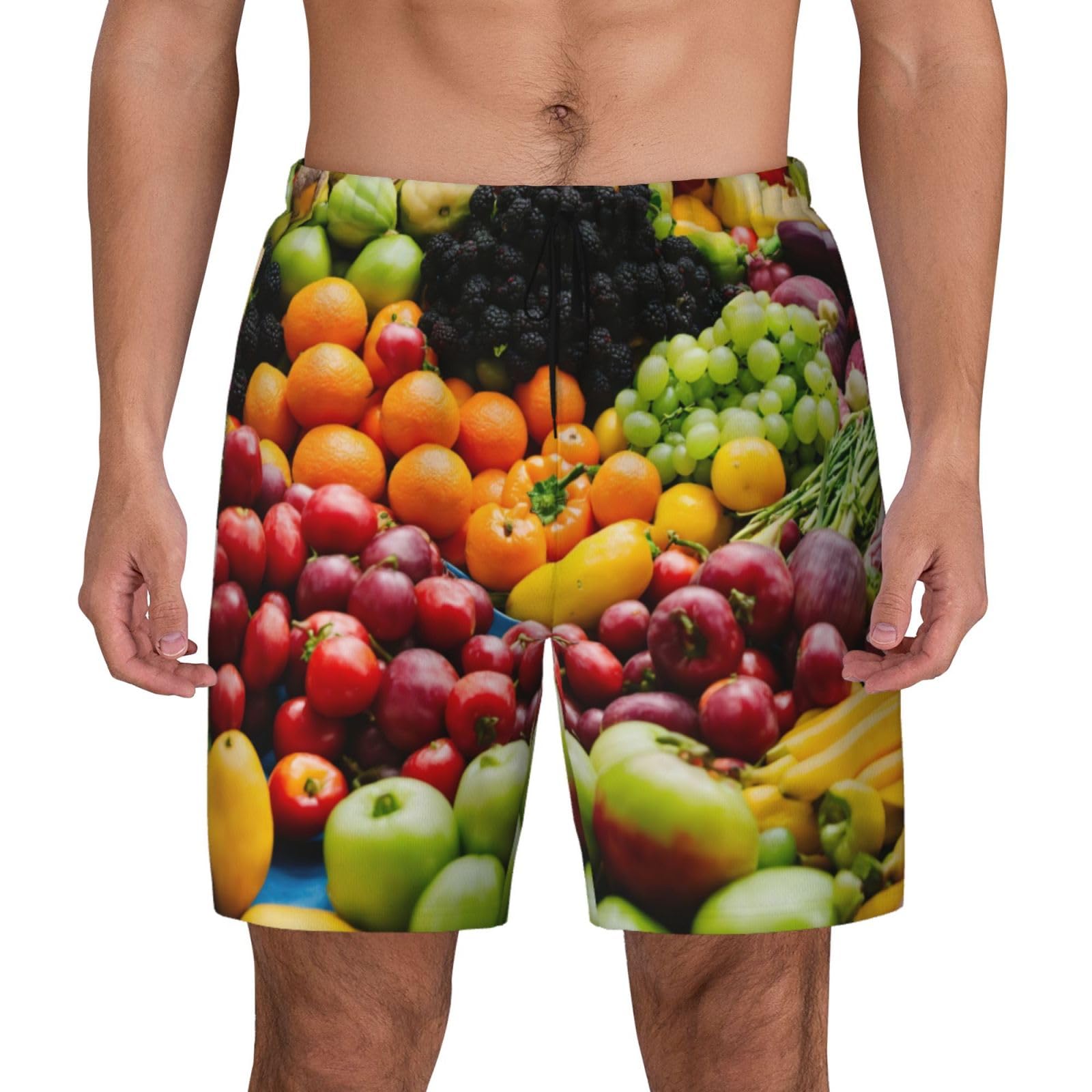 Cbaaghh Vegetable Fruit Print Mens Swim Shorts,Mens Swim Trunks with Compression Liner Boardshorts Beach Wear Black