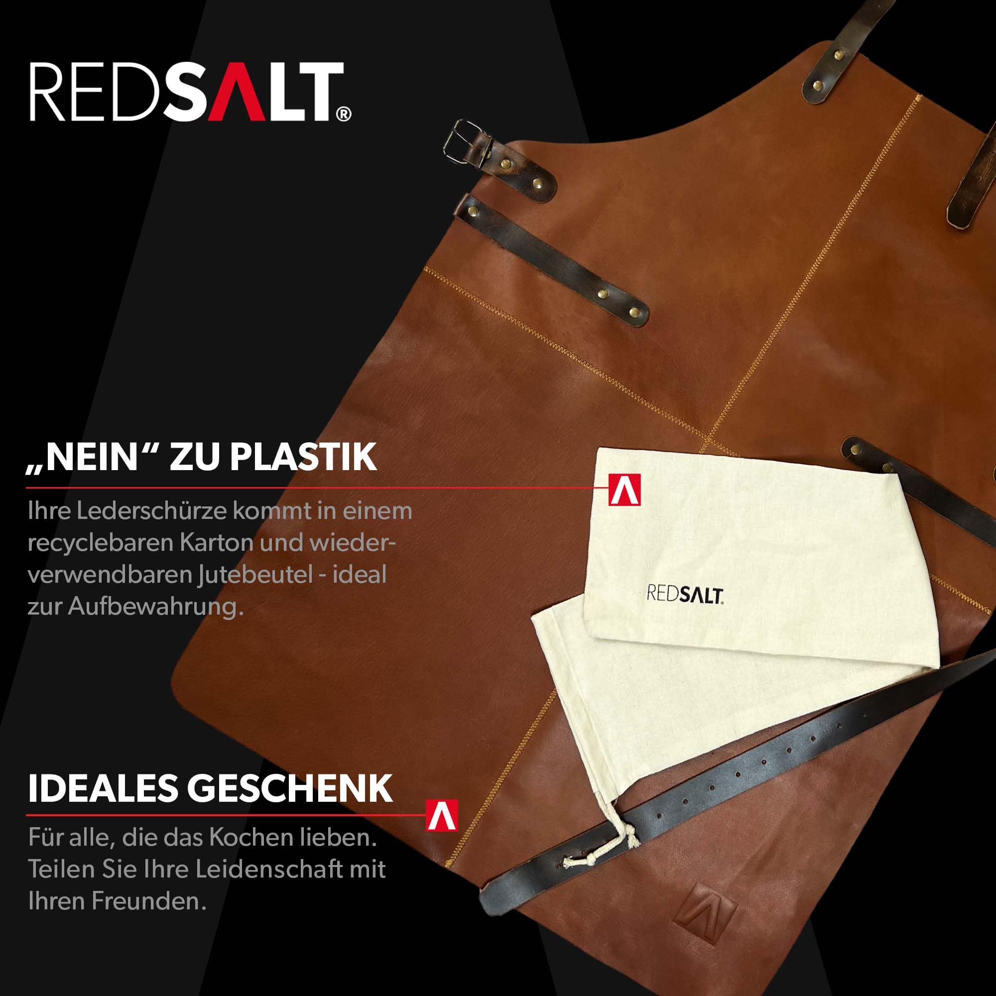 REDSALT® Delantal de piel 100% búfalo, 84 x 62 cm, color marrón, delantal profesional para barbacoa, delantal de trabajo, cocina, gastronomía, bar, barista, delantal de cocina, delantal de cocina,