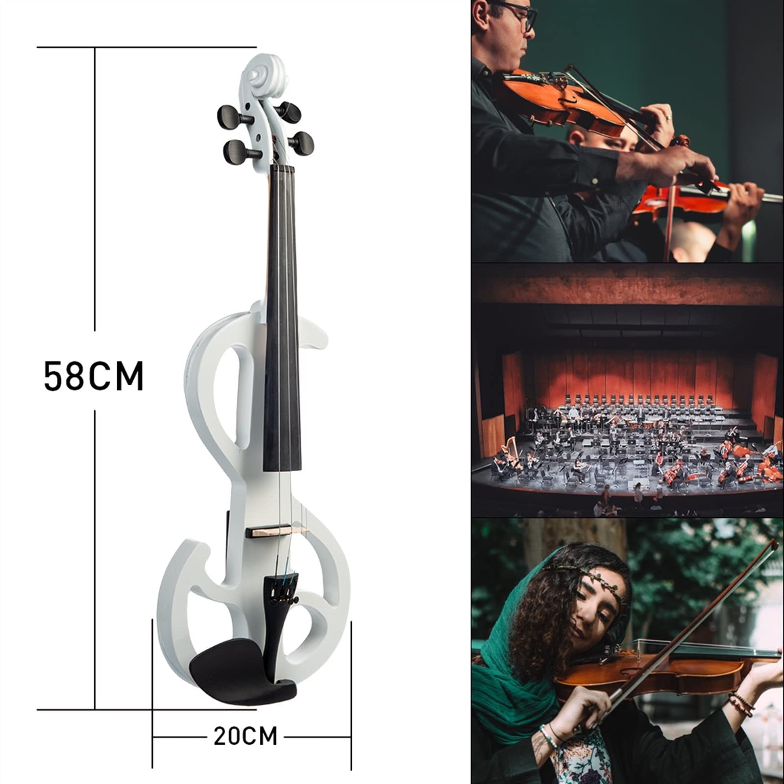Violine Anfänger Silent Electric Massivholz Violine Set Mit Geigenkoffer Aus Segeltuch + Brasilholzbogen + Audiokabel + Kolophonium