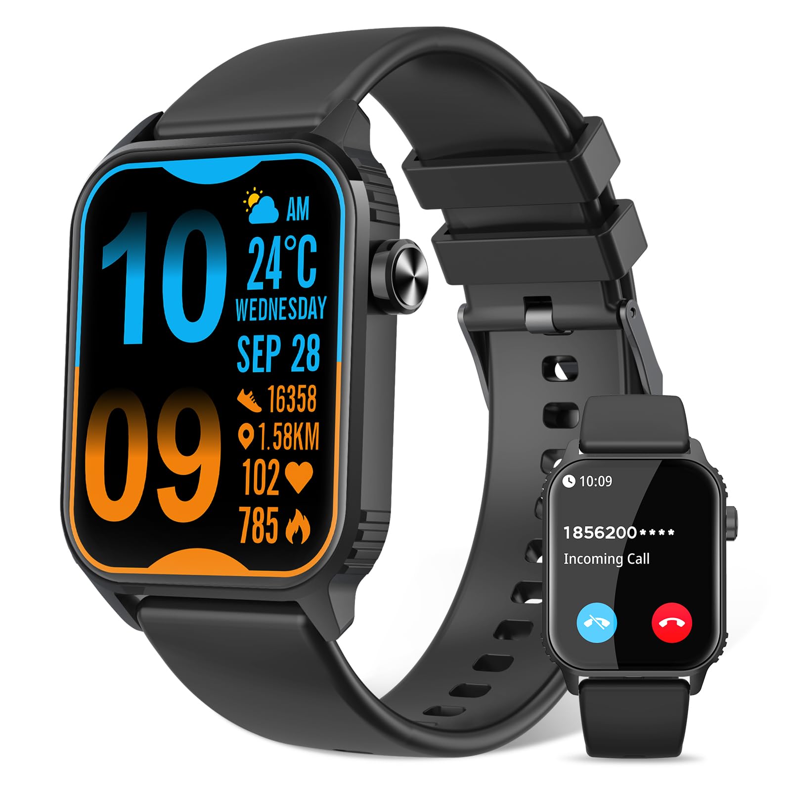 DIVOAZBVO Smartwatch für Herren, 120+ Sportmodi Smartwatch mit 1,85 Zoll HD Touchsreen, Schlafmonitor, IP67 Wasserdicht, Bluetooth Anruf & Musiksteuerung Fitness Uhr für iPhone/Android (Schwarz)