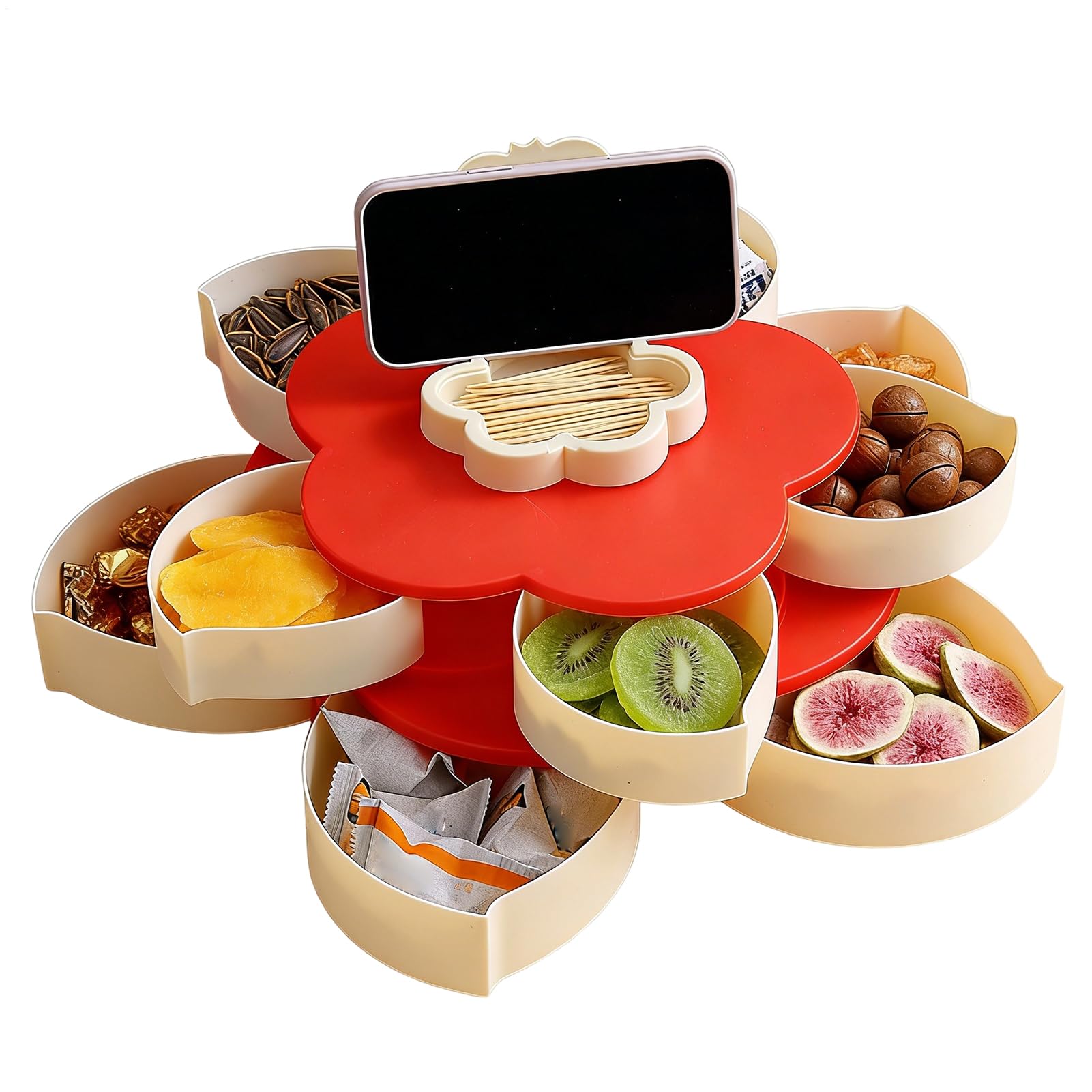 Divided Serving Tray - Petal-Shaped Rotating Food Platter, Snack Organizer for Kitchen and Dining | Serving Plate for Picnic, Party, Buffet | Rotating Tray for Brunch, Dinner Lunch Bar Home Outdoor