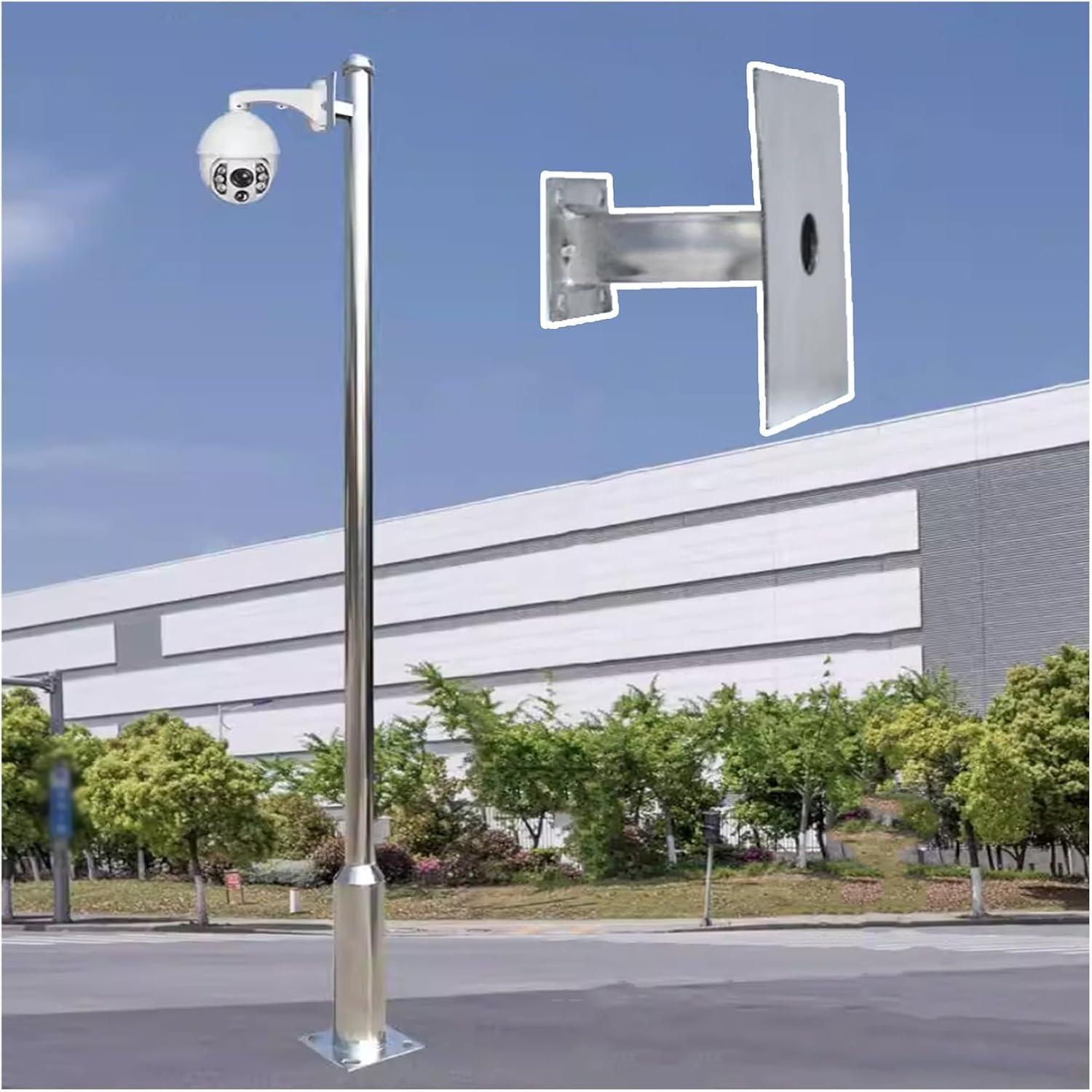 Support réglable pour la Surveillance résidentielle et Commerciale, Fixation sur Poteau pour caméra - idéal pour Les Villas, Les propriétés et la sécurité extérieure (Blanc-A, 177,2 Pouces/4