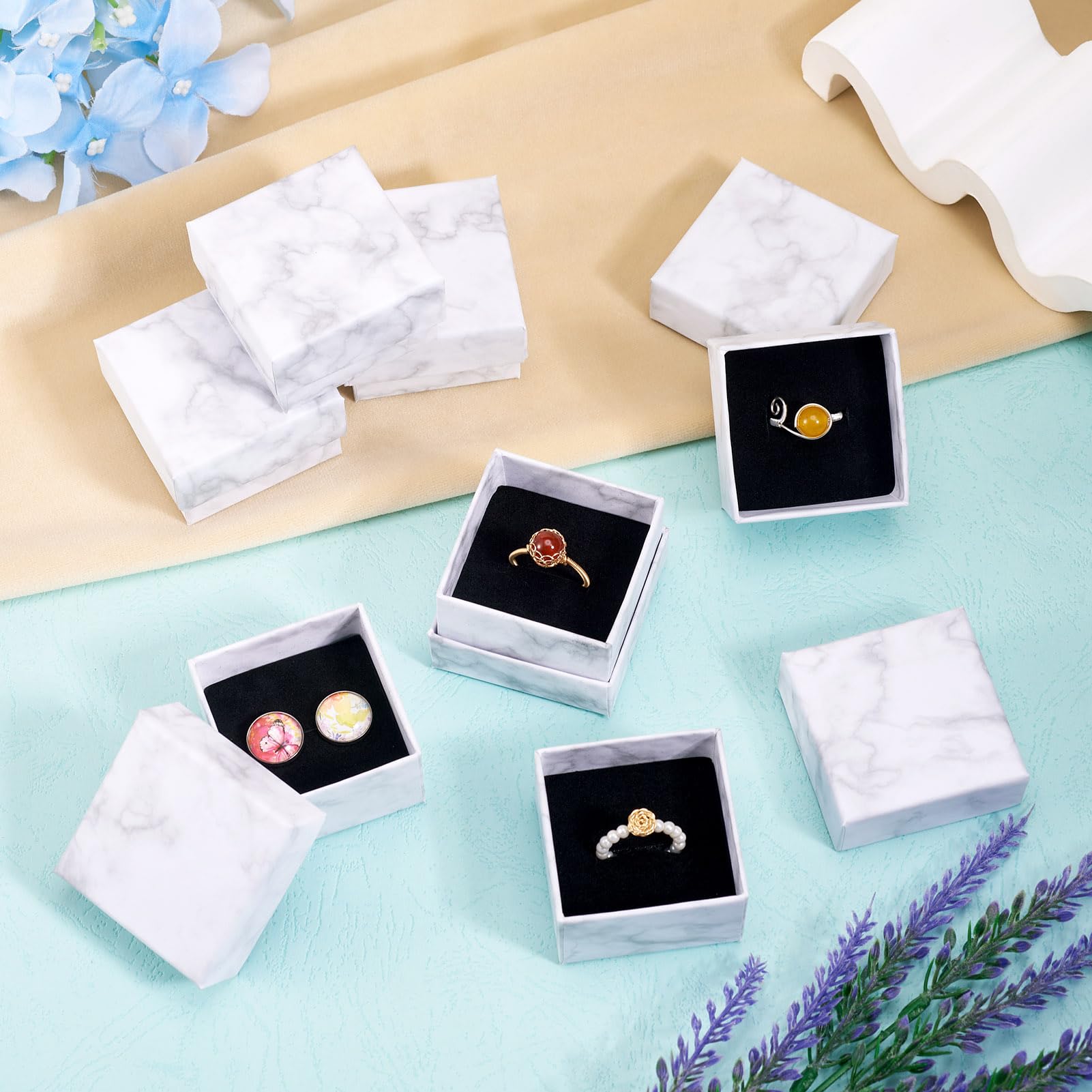 240 Scatole Regalo Per Gioielli In Cartone Con Motivo Marmo - Mini Portagioie Con Velluto Per Anelli, Collane E Bracciali - 2
