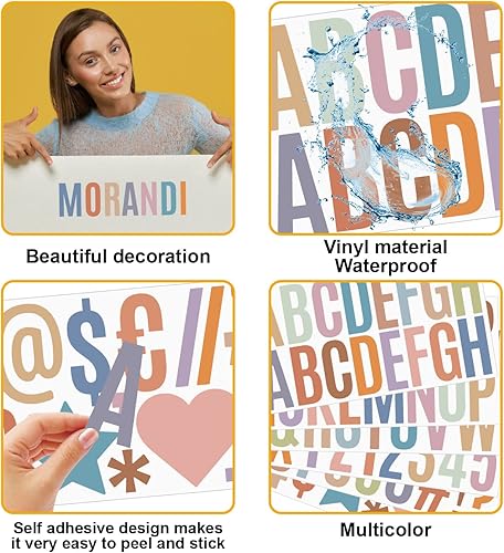 Miniatura 3 de 500 calcomanías de letras grandes de 2.5 pulgadas, 30 hojas, autoadhesivas con números del alfabeto bohemio para tablones de anuncios, aulas, buzón,