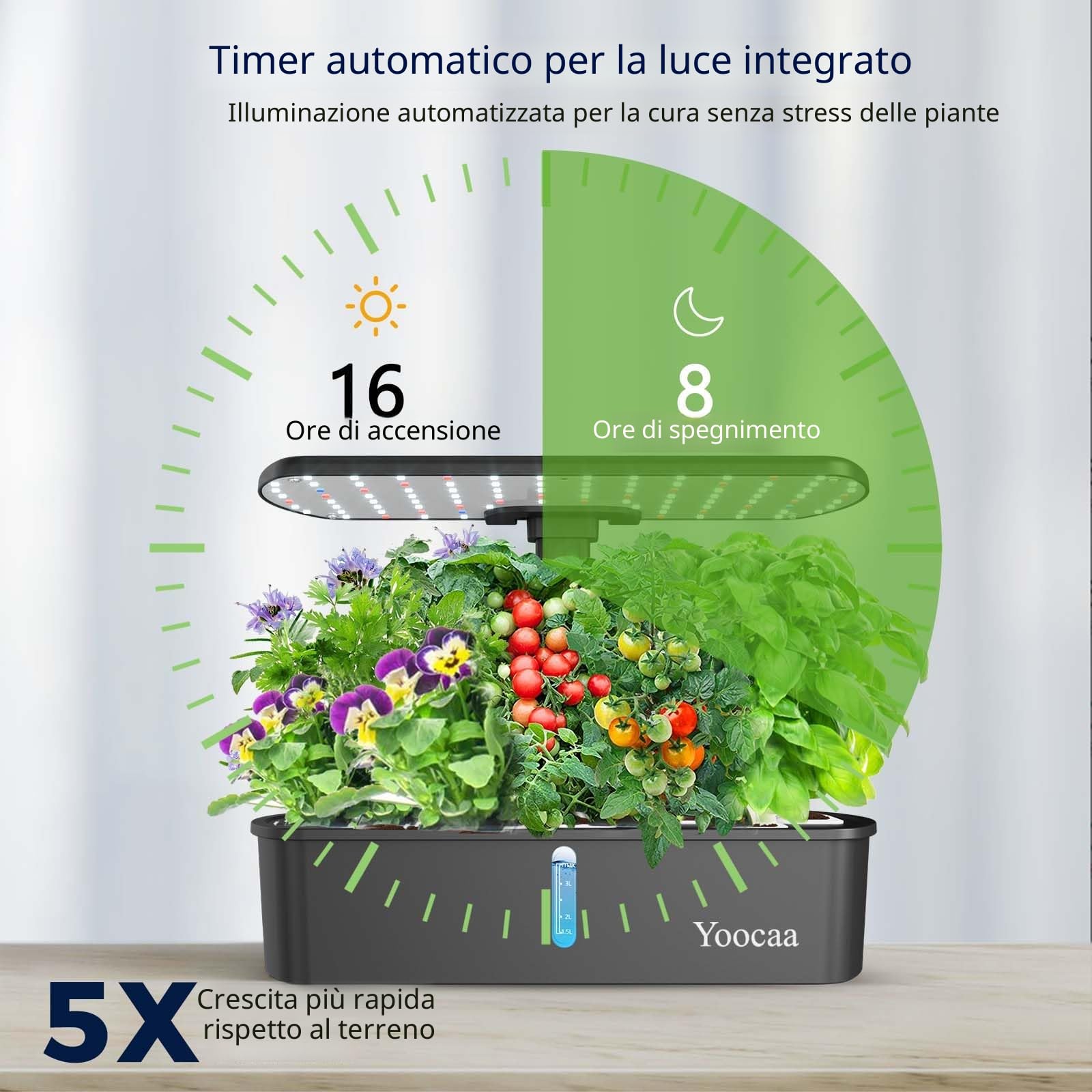 Serra Idroponica da Casa per 12 Piante, Smart Garden Orto Idroponico da Casa Kit con Luce LED, Altezza Regolabile in 12 Livelli, Timer Automatico(Senza Semi)