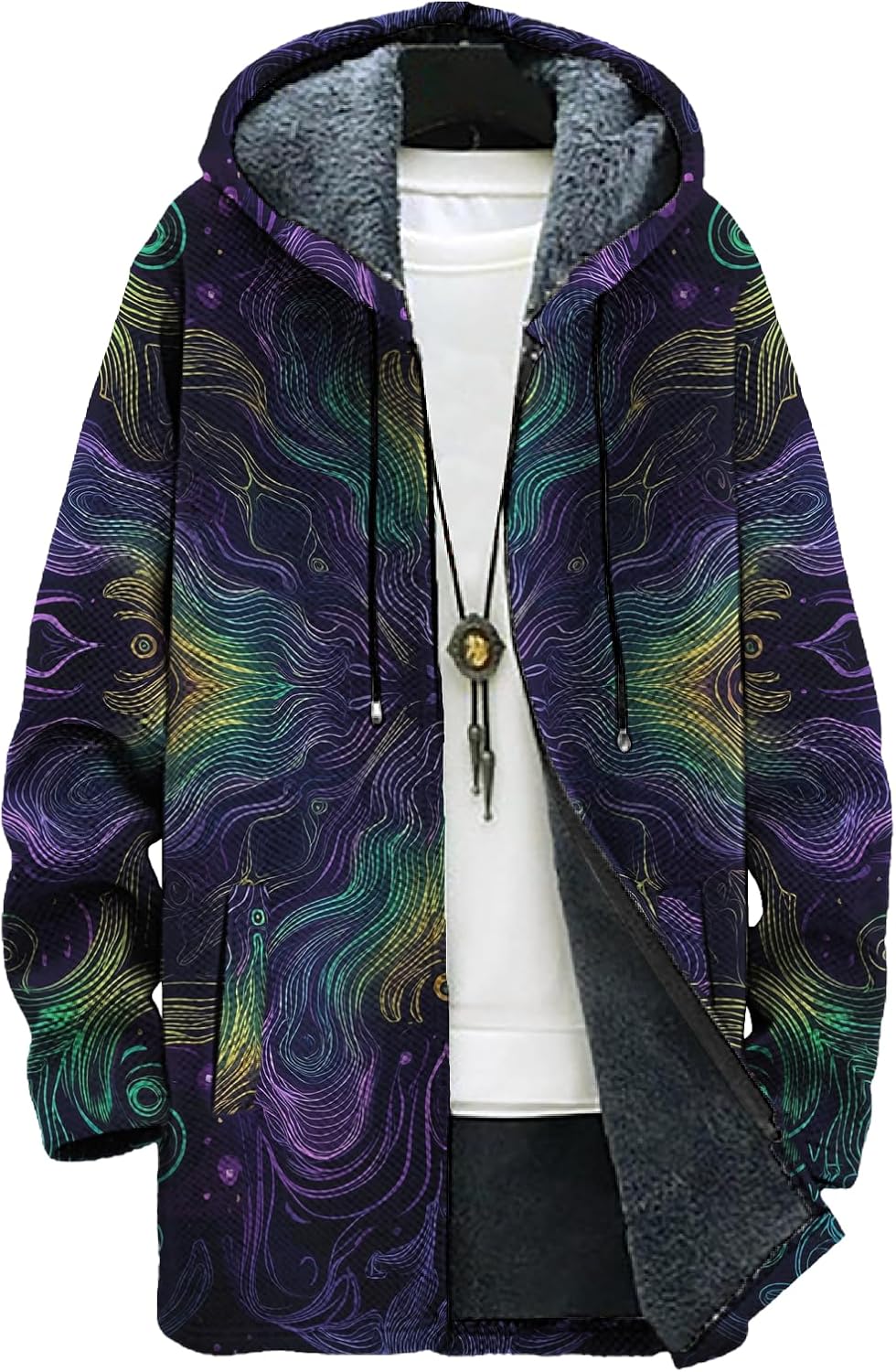 Western Big and Tall Mens Full-Zip Fleece Lined Jacket Bold Artistic Print Comfy Travel Daily Vacation Coat