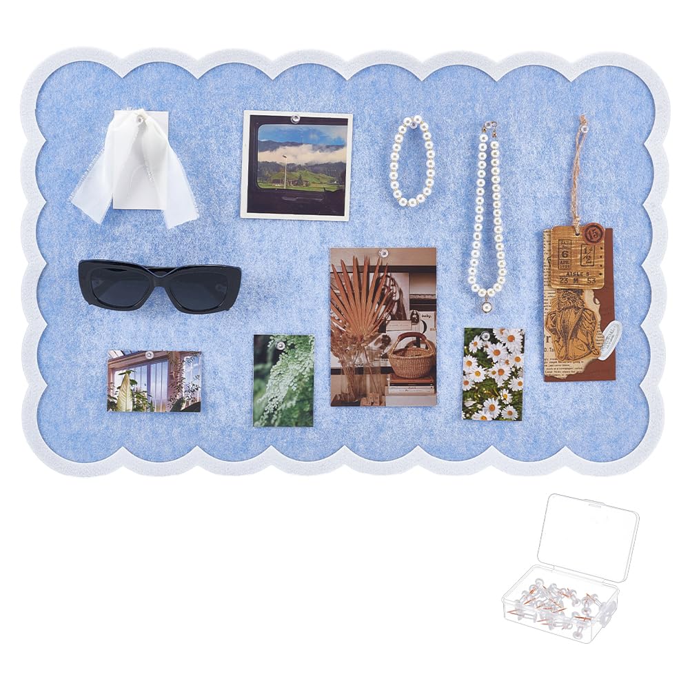 NBEADS 40x60cm Self-Adhesive Felt Bulletin Board Wall Stickers, 10mm Felt Material Pin Board Wavy Rectangle Shape Vision Board with 20 Push Pins for Home Office Wall Decor