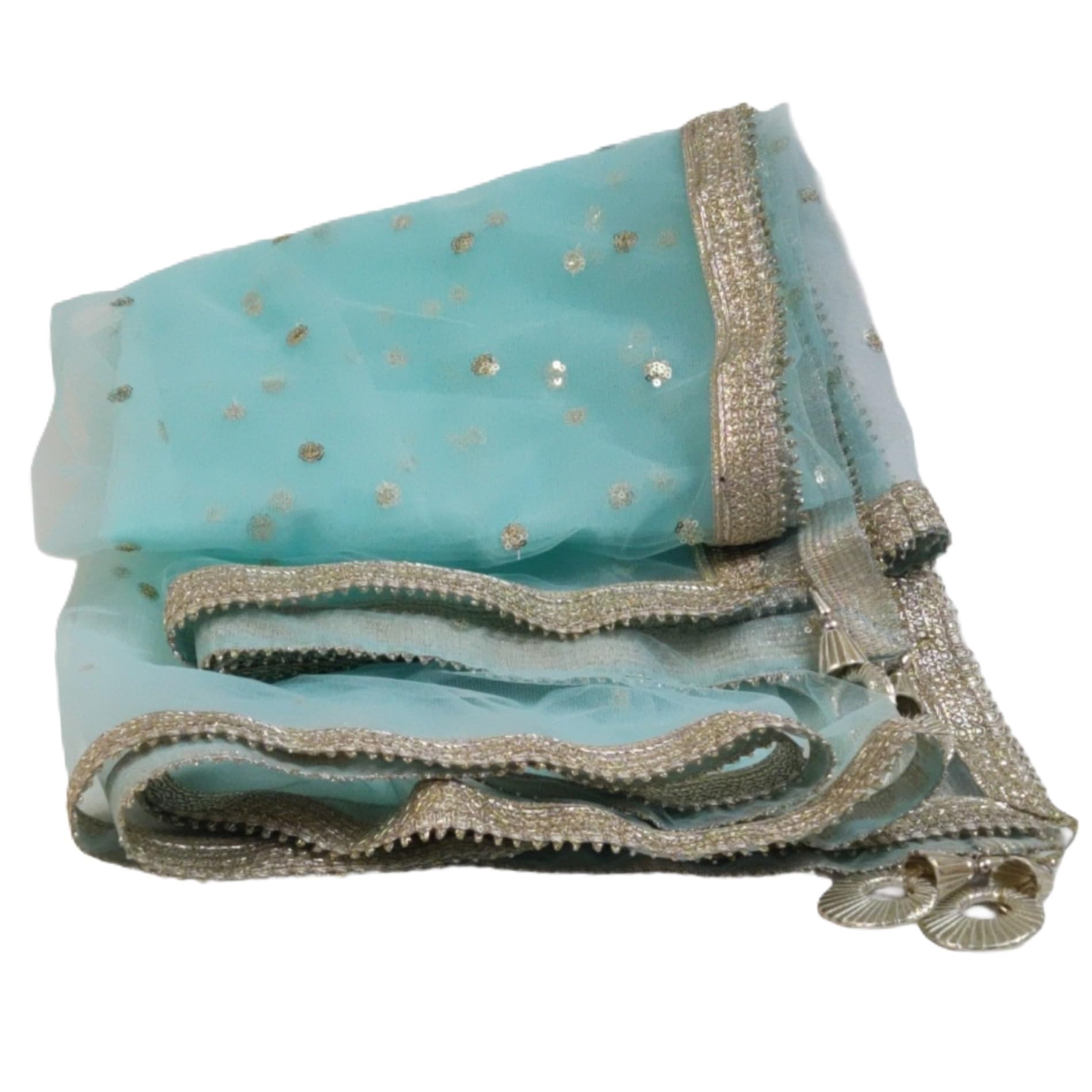 Karigari Elegance Classic Net Dupatta with Silver Border and Sequins, Latest Collection in Purple, Turquoise, Yellow Shades-picture-38