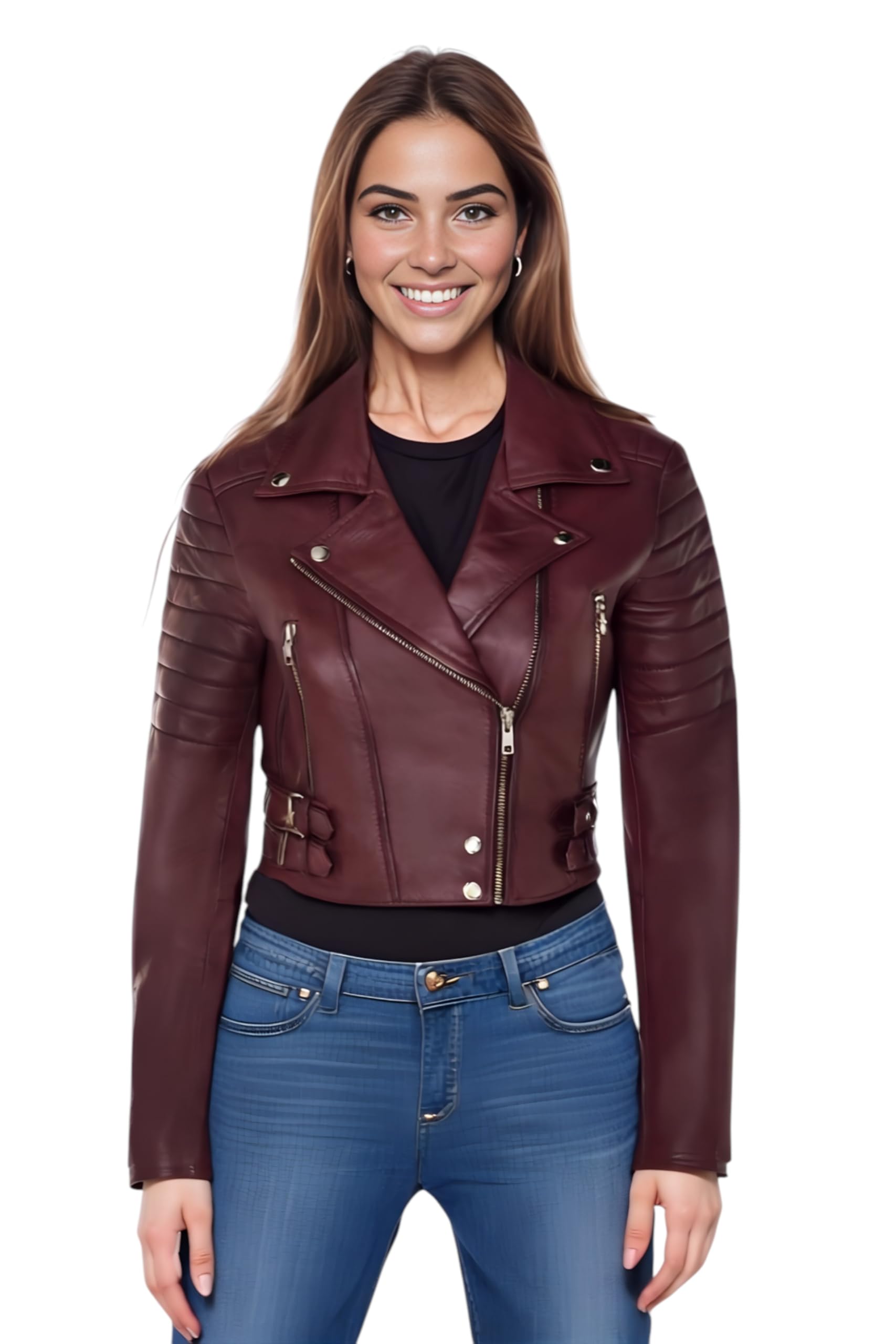 Infinity Leather Women's Burgundy Cropped Short Body Gothic Top Chic Biker Real Leather Jacket