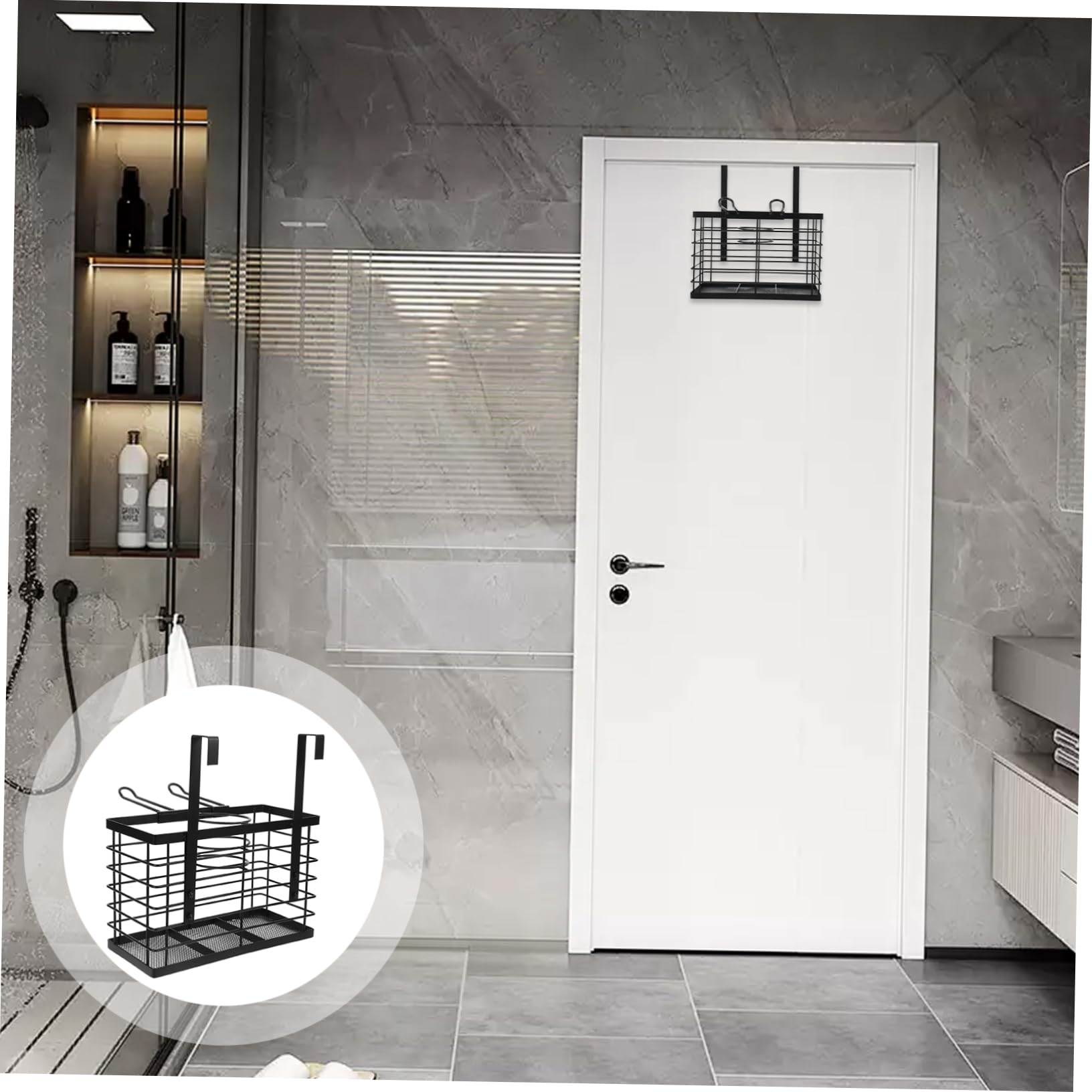 PRETYZOOM Supporto per Asciugacapelli da Porta Nero in Ferro | Organizer da Bagno, per Camera da Letto e Barber Shop, Pratico per Piccoli Oggetti