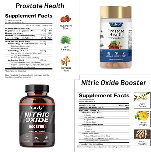 Miniatura 6 de Paquete Vitality para hombres  Refuerzo de óxido nítrico + apoyo para la salud de la próstata  Energía, resistencia y función urinaria