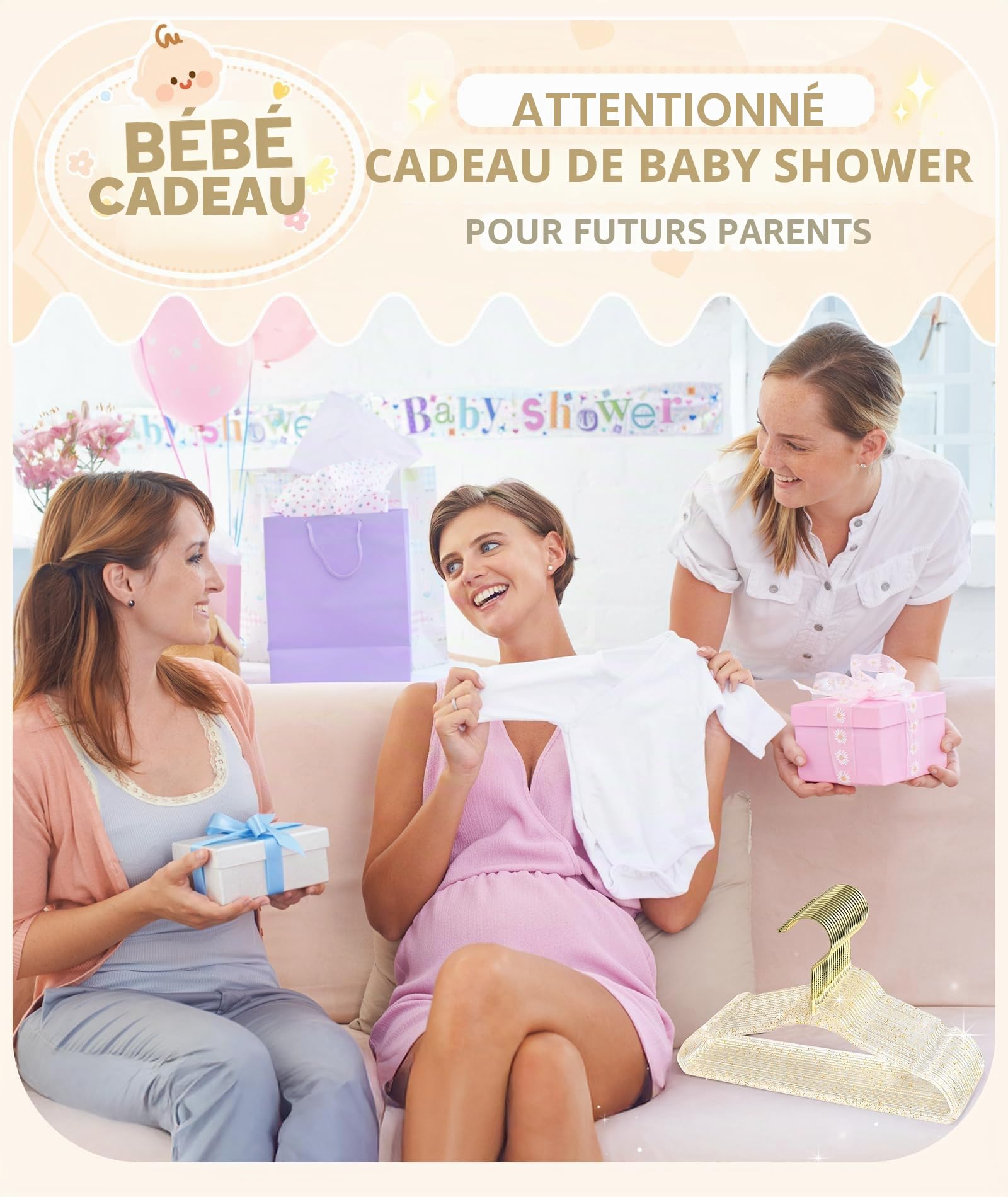 WJWSKI Cintre Enfant, Cintre Bebe Transparent avec Petites Paillettes, Lot de 20 Cintres pour Enfants Ultra Mince et Économie d'Espace, Cintres pour Enfant avec Petites Rainures sur Les Épaules