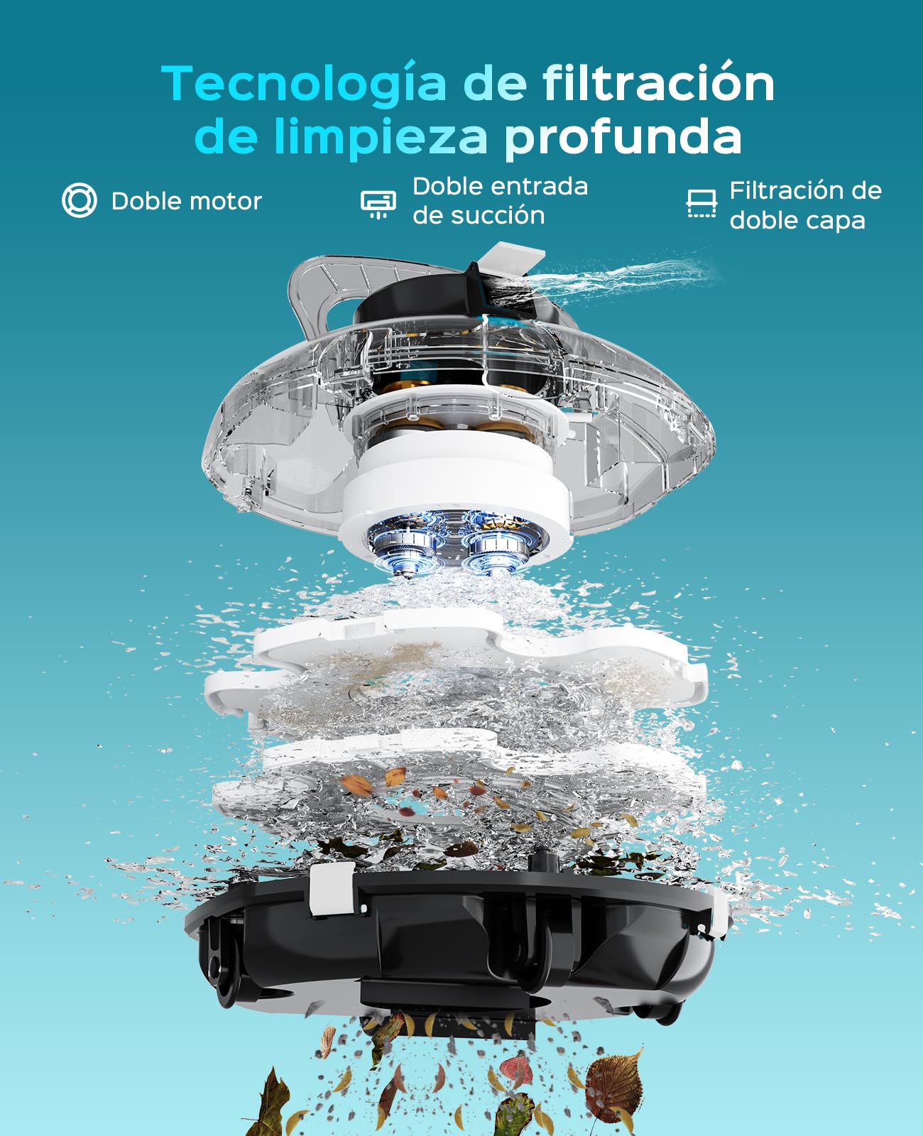 WINNY POOL CLEANER Winny 200 – Robot Limpiafondos Inalámbrico, Doble Filtración, Estacionamiento Aut., 80 Min Autonomía, Piscinas Desmont. hasta 60 M², Compacto Y Ligero(Negro Tinta-Blanco)
