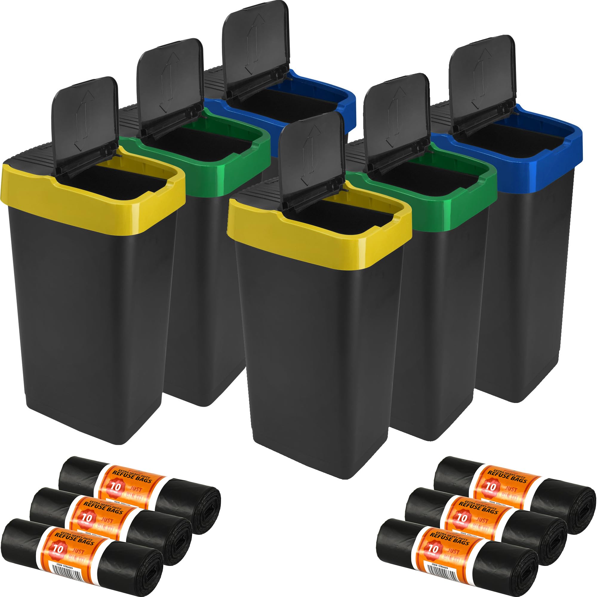 Catergold Recycle Bin Push&Up 60 Liter with Bin Bag for Home Kitchen Office Rubbish Trash Bin (6 Bins with 6 Bags)