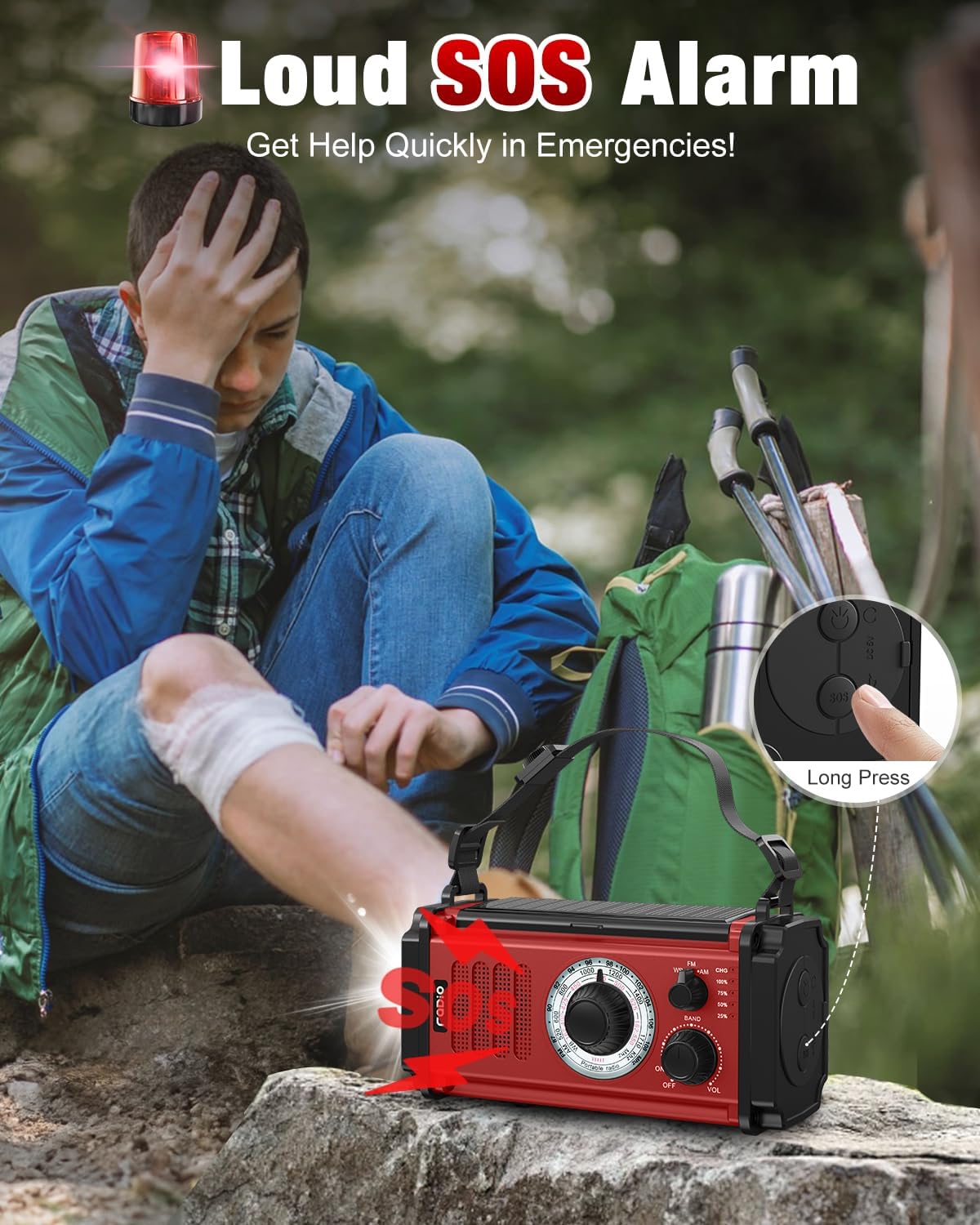 Emergency Radio 2-Pack: Red & Dark Green 37000mWh Solar Hand Crank NOAA Weather Radios with Flashlight, SOS Alarm & Phone Charger for Hurricane and Emergency Preparedness