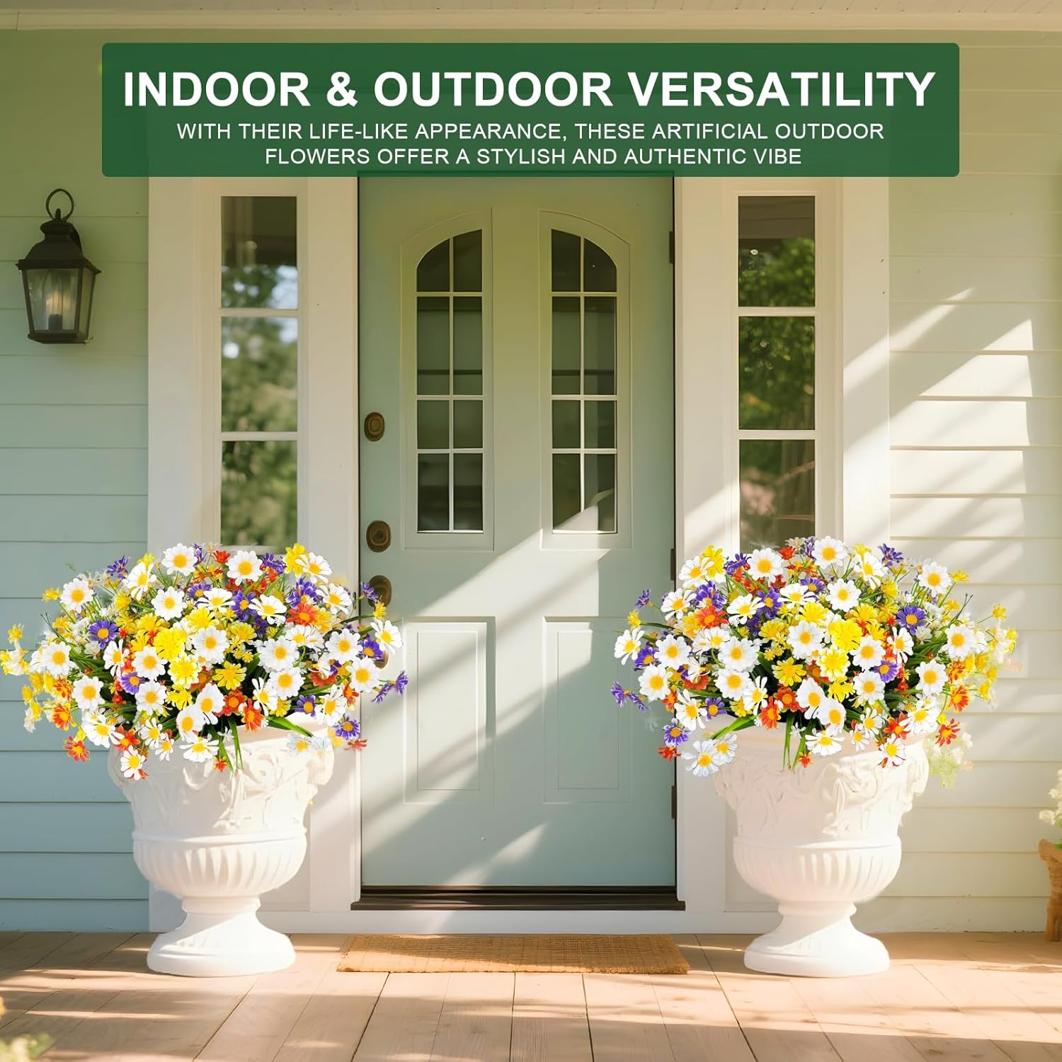 12 Bundles Artificial Daisy Flowers for Outdoors, UV Resistant Fake Flowers Faux Plastic Greenery Shrub Plants for Home Gardens Porch Planter Spring Summer Cemetery Décor(Mix White Yellow Purple Red) - Image 2