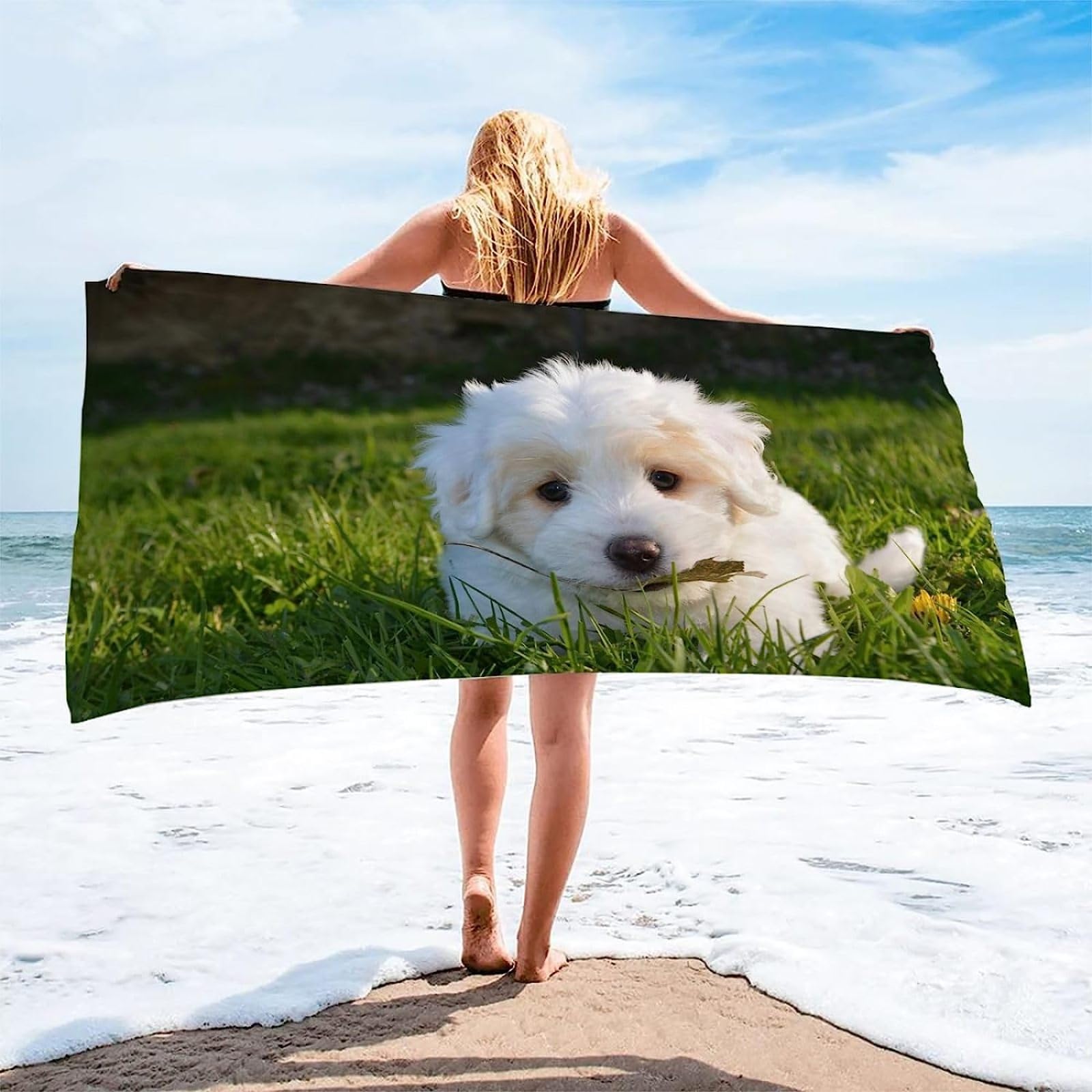 3D Serviette de Plage Chien, Séchage Rapide Microfibre Serviette de Bain, Voyages Camping Vacances Femme Homme Enfant Drap de Plage Chien Serviettes de Plage 150 x 200 cm