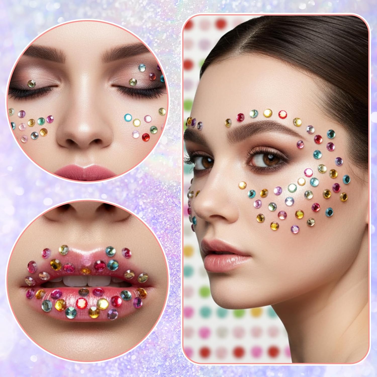 2800PCS New Gradient Multicolor Acrylic Gem Stickers for Crafts, 4 Sheets Self Adhesive Face Rhinestones Jewel Stickers for Face, Hair, and Nail Rhinestones, 6 Sizes (3mm-6mm) - Image 2